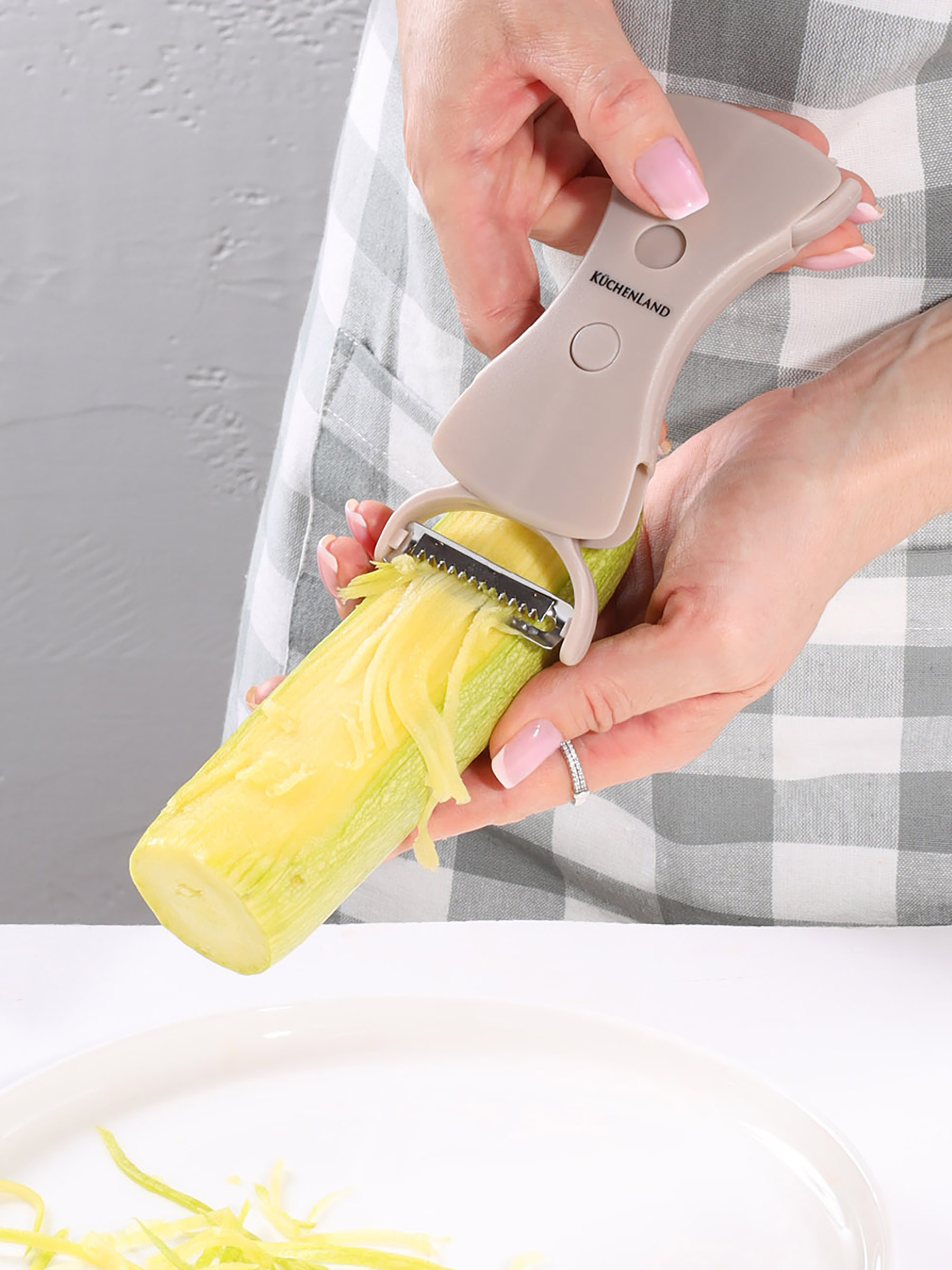 Vegetable peeler, 13 cm, double-sided, plastic / steel, beige, Shred, image-3