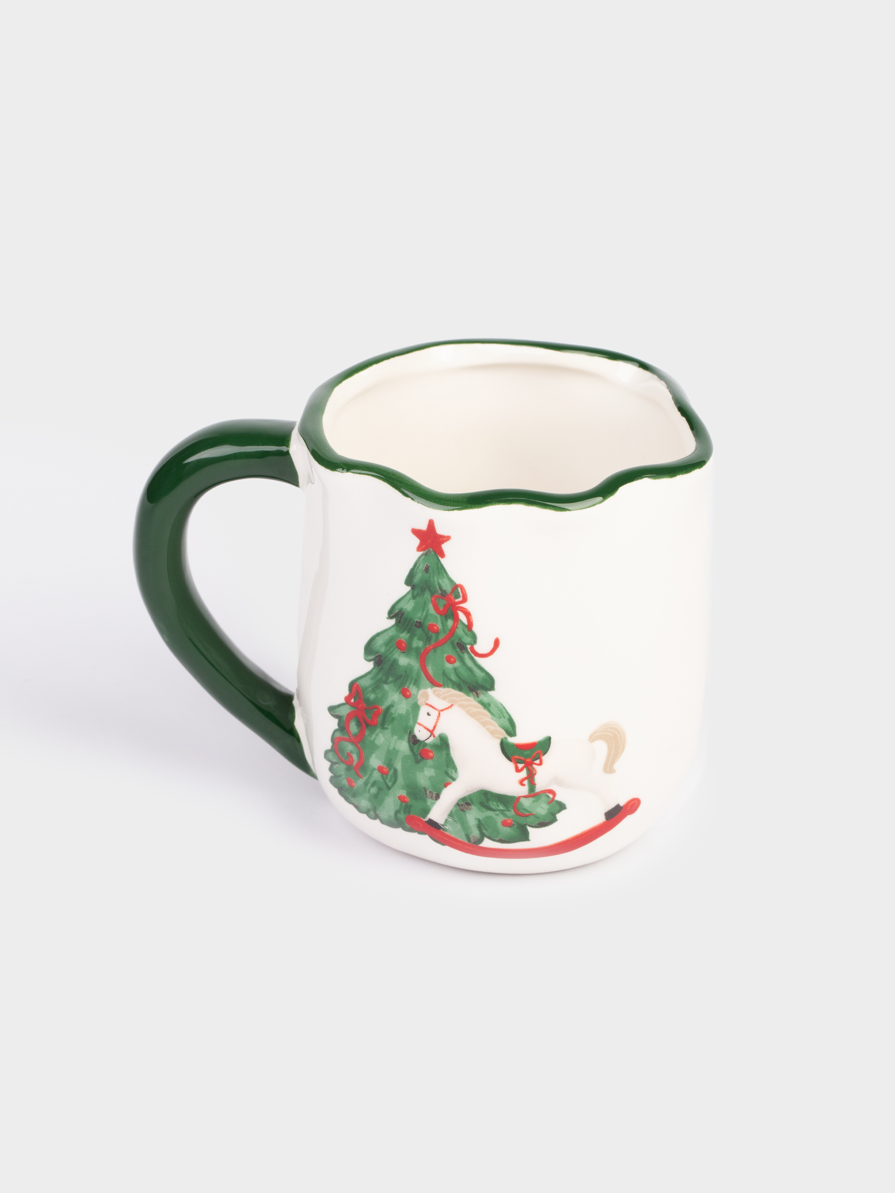 Mug, 360 ml, Ceramic, Horse with Christmas tree, Christmas green, image-1