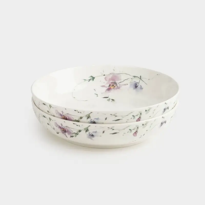 Soup plate, 20x5 cm, 2 pieces, porcelain N, white, Lilac flowers, Floret