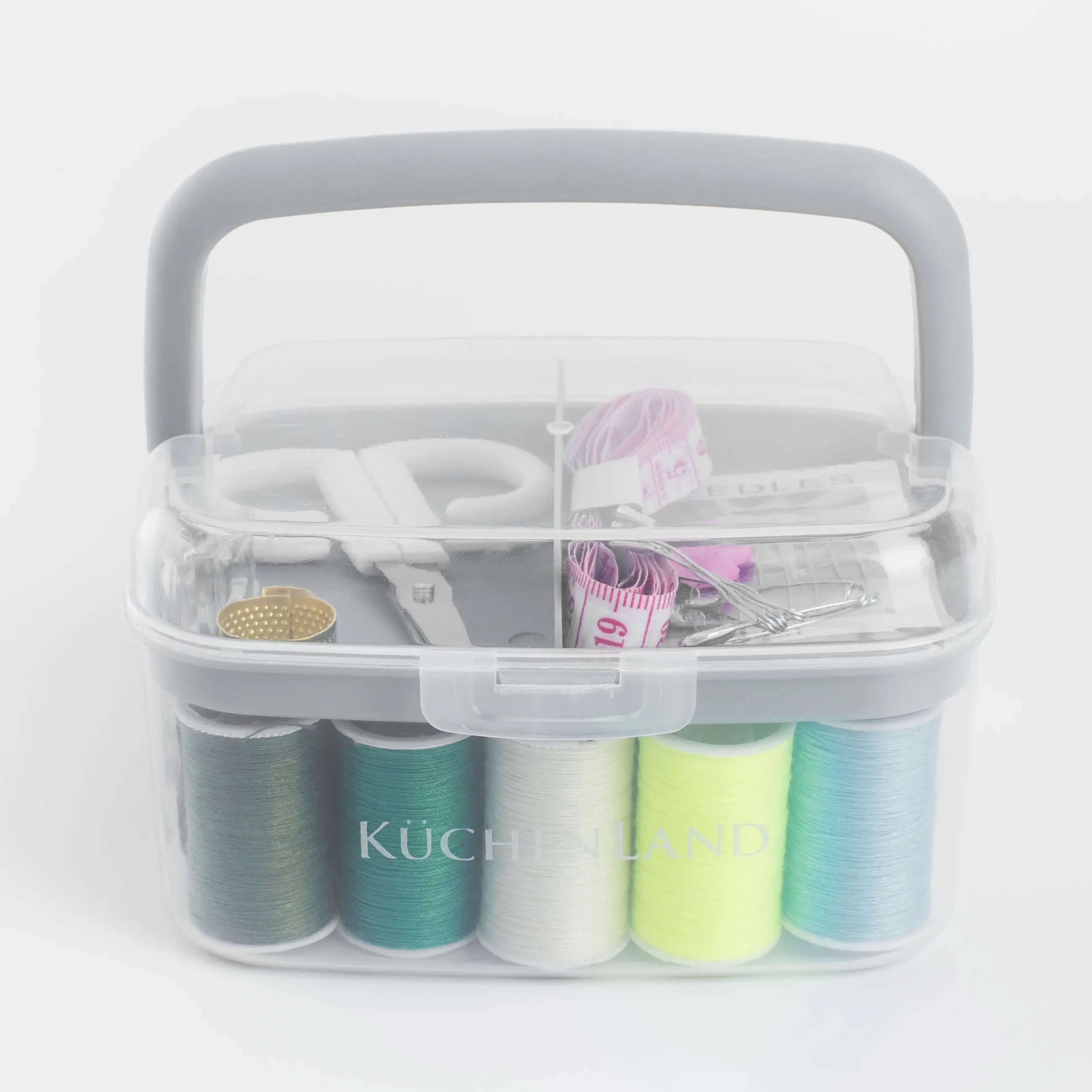 Sewing and needlework set, 13x10 cm, 40 items, in organizer, plastic / metal, gray, Thread, image-0