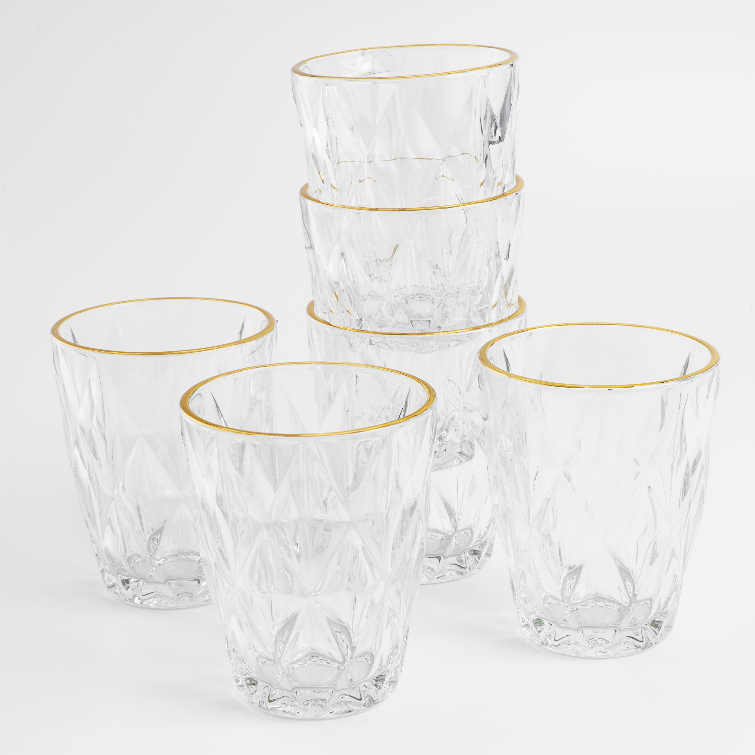 Glass, 10 cm, 270 ml, 6 pcs, glass R, with golden edging, Rhomb gold