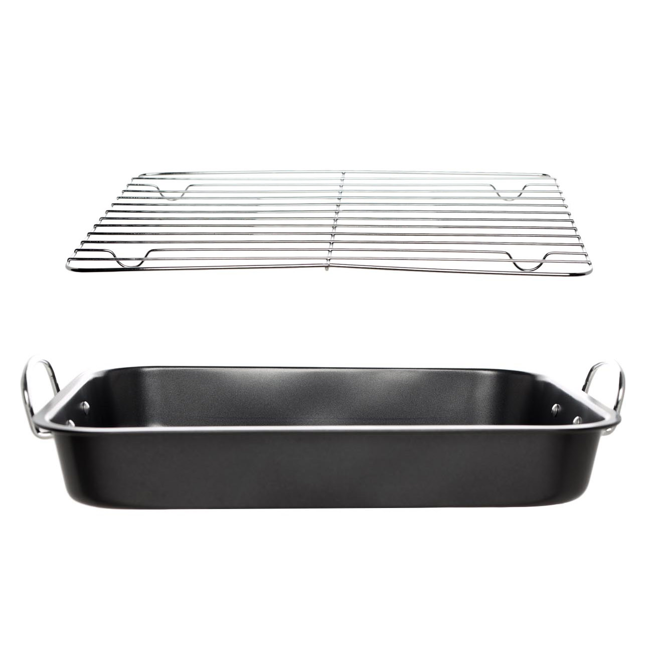 Baking tray, 37x29 cm, with handles and grill, coated, steel, black, BBQ