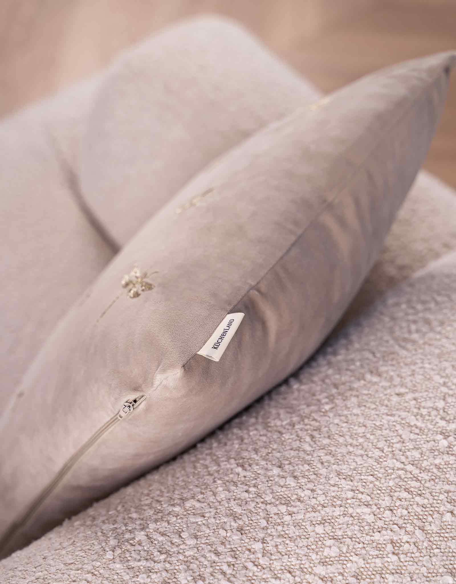 Decorative pillow, 45x45 cm, corduroy, light beige, Dragonflies and beetles, Bugs