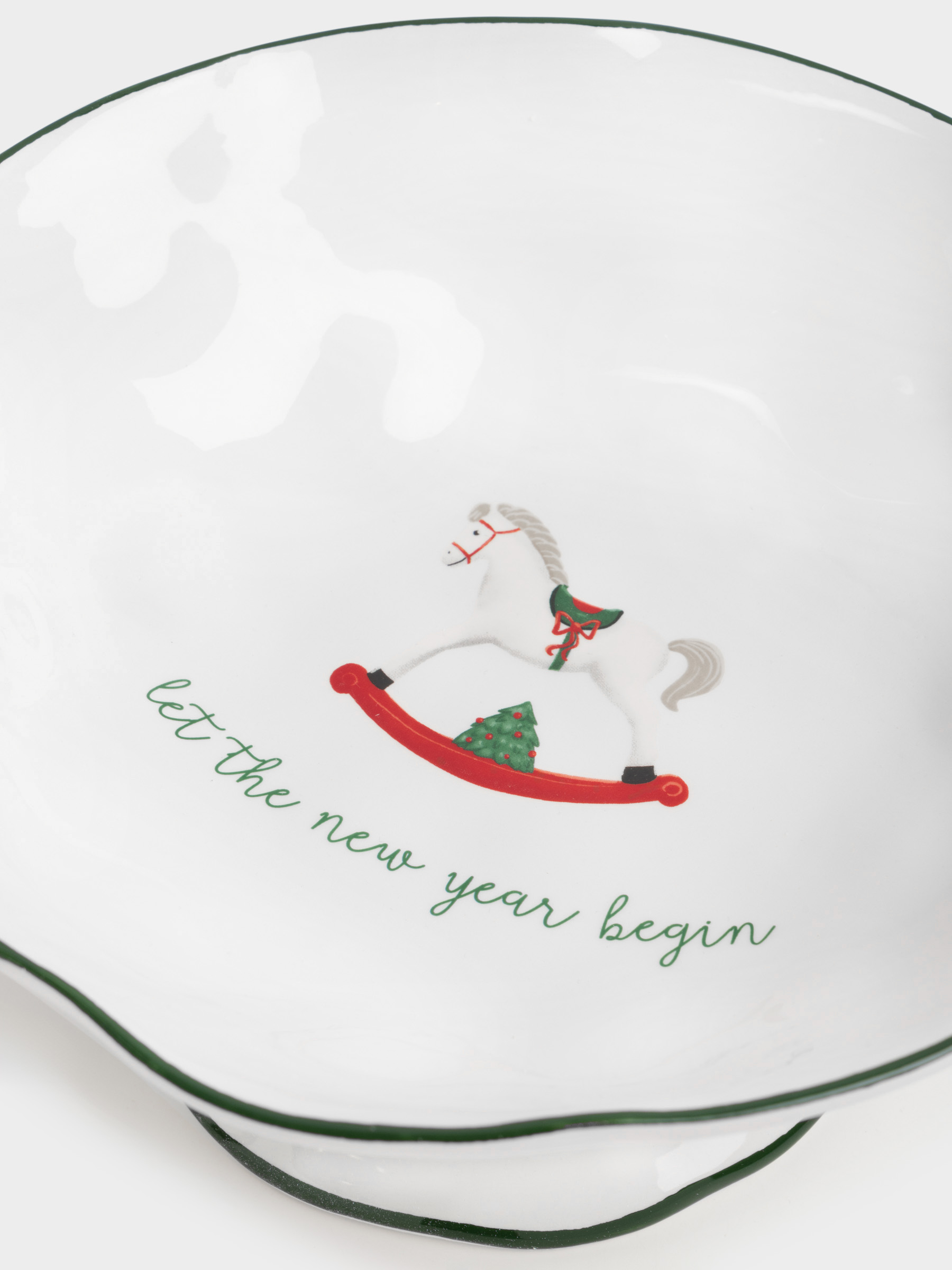 Fruit bowl, 27x12 cm, on a leg, ceramic, Horse, Christmas green, image-2