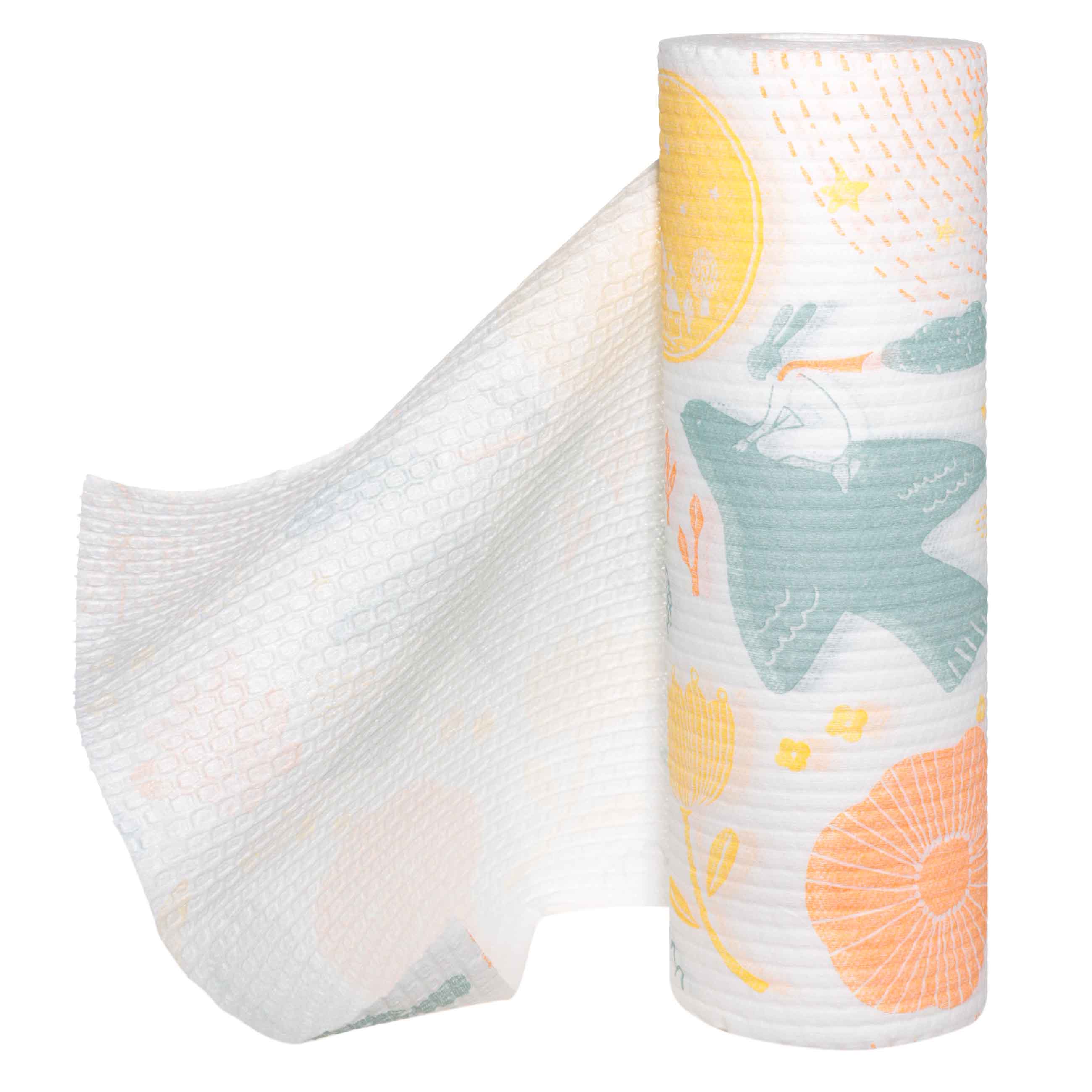 Roll towels, 25x25 cm, 50 pcs, white, Flowers and trees, Roll