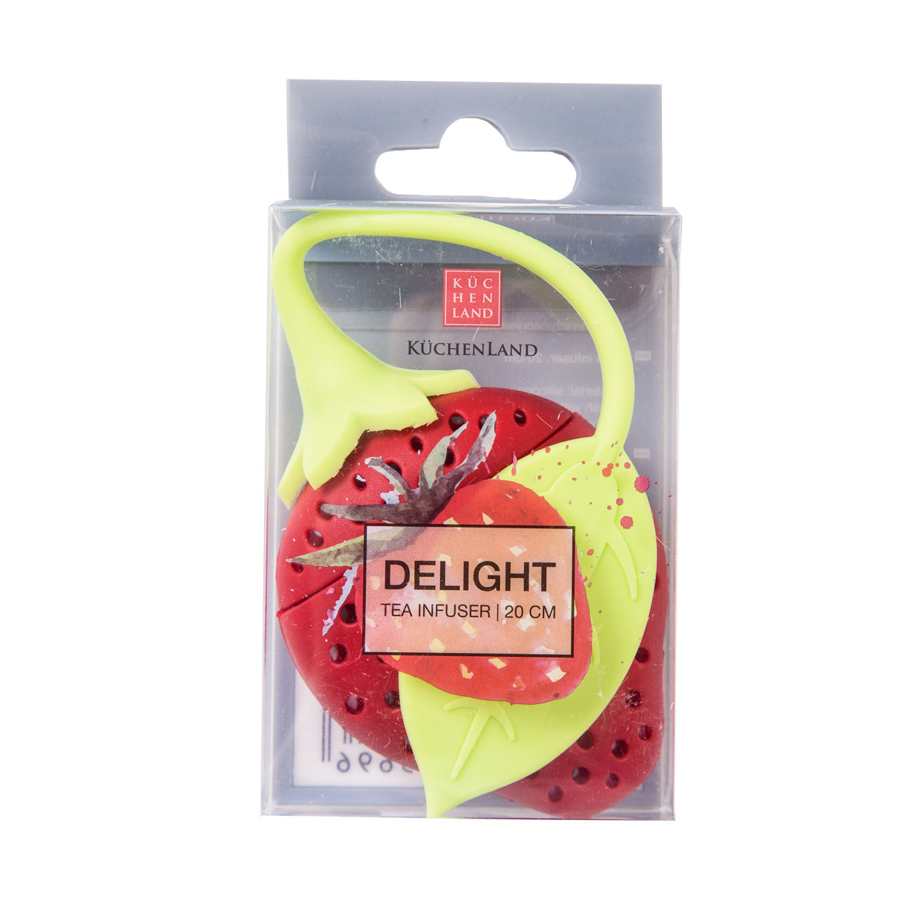 Tea strainer, 20 cm, Silicone, Red-green, Strawberry, Manny, image-2