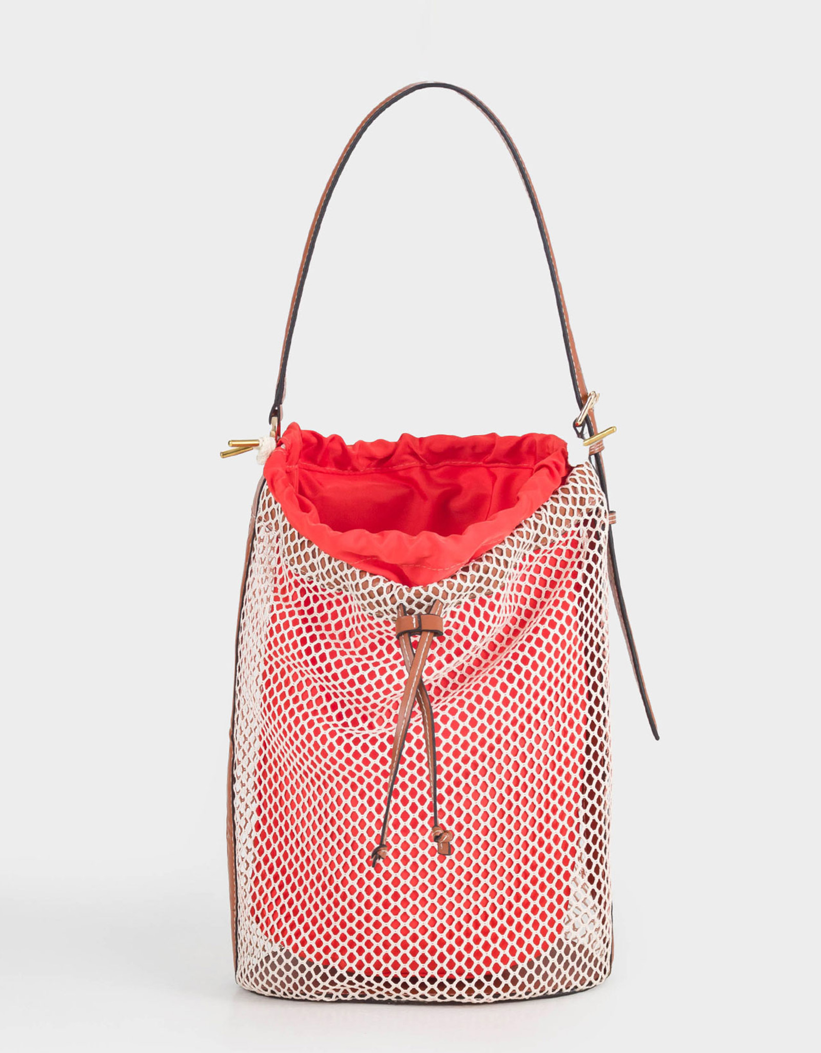 Women's bag, 22x34 cm, with strap, drawstrings, polyamide, orange, Mesh, Stintino, image-0
