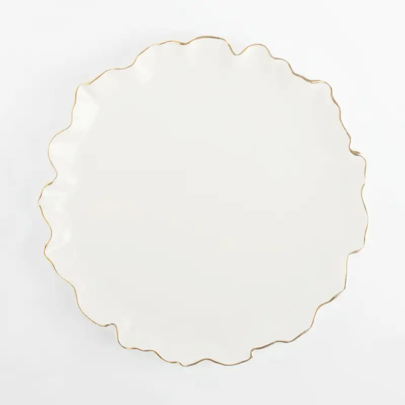 Snack plate, 20 cm, porcelain P, with golden edging, Crumpled effect, Crumple gold