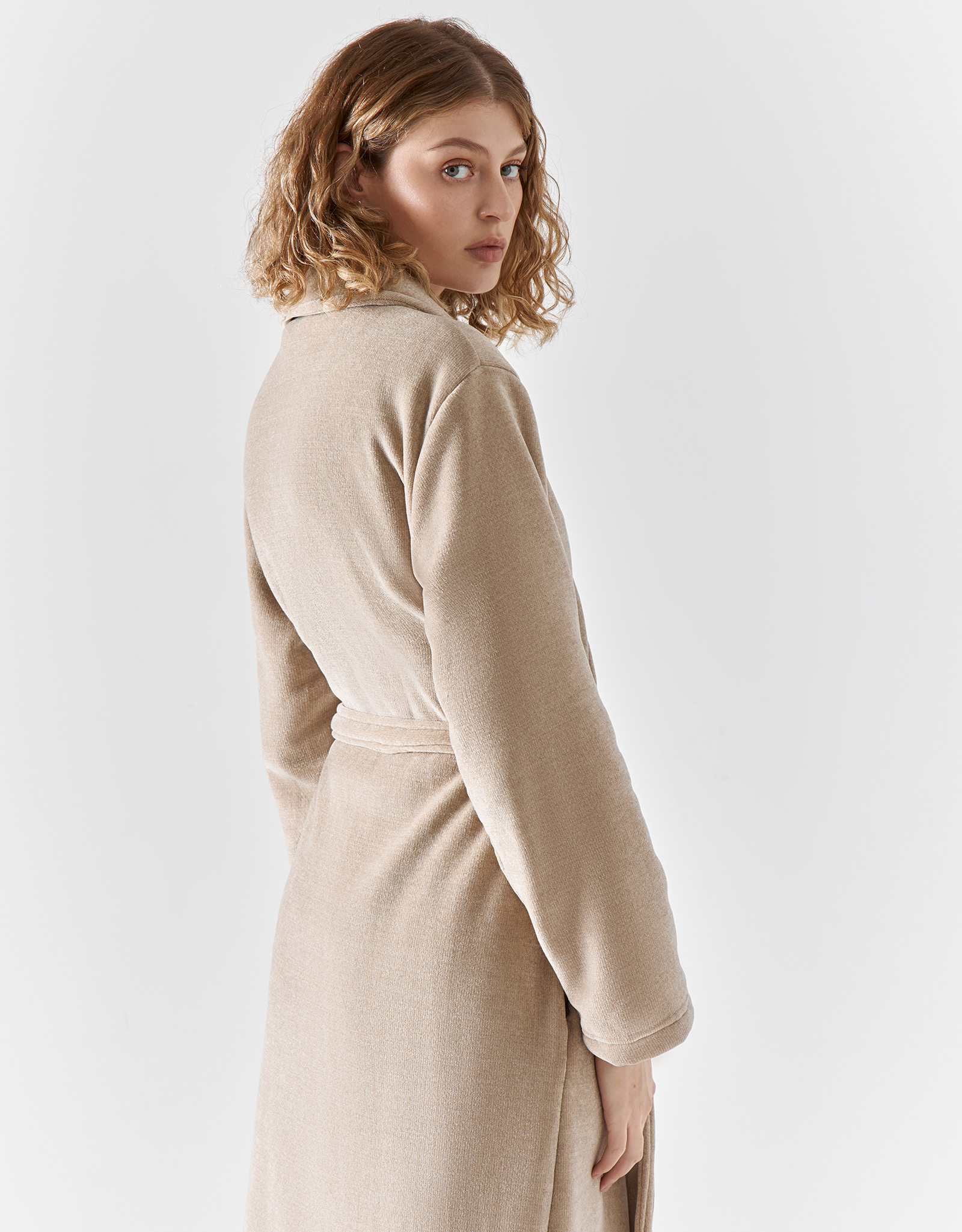Women's robe, homewear, size L / XL, with long sleeves, chenille / faux fur, beige, Jesse, image-5