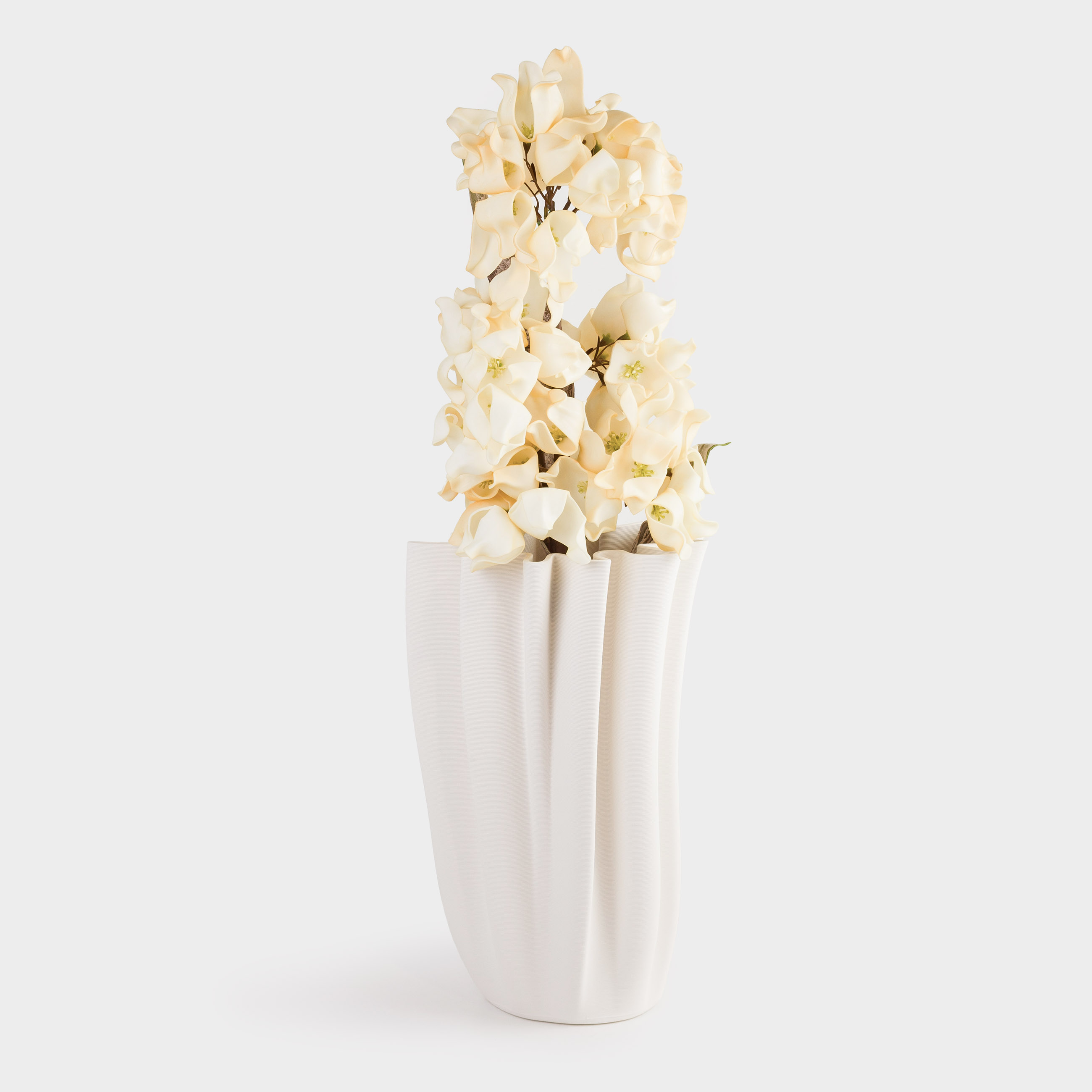 Flower vase, 38 cm, ceramic, milky, Bends, Crumple, image-4