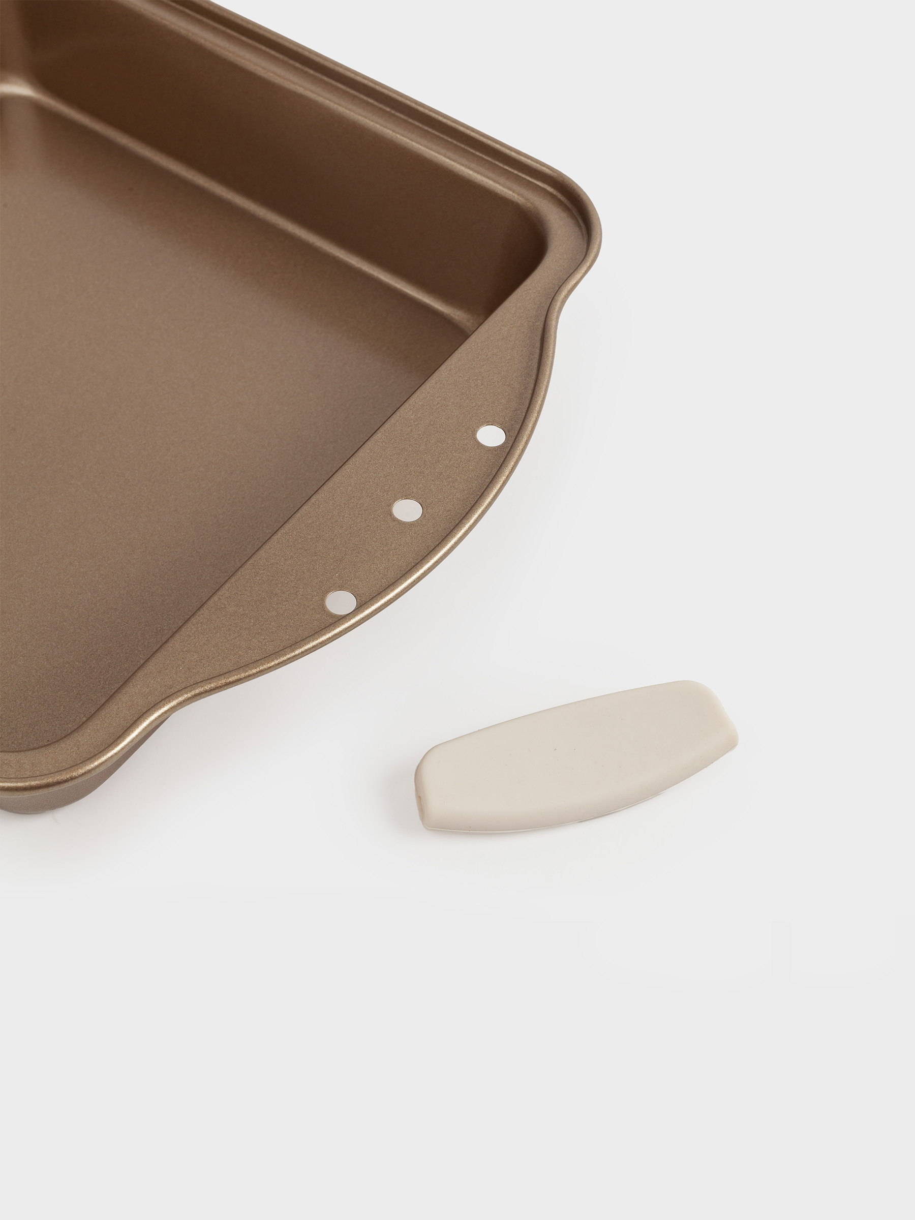 Baking dish, 28x22 cm, with handles, steel / silicone, square, copper, Resto , image-4