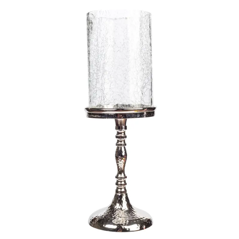 Candle holder, 32 cm, on a leg, glass / metal, silver, Fantastic R ,image-0