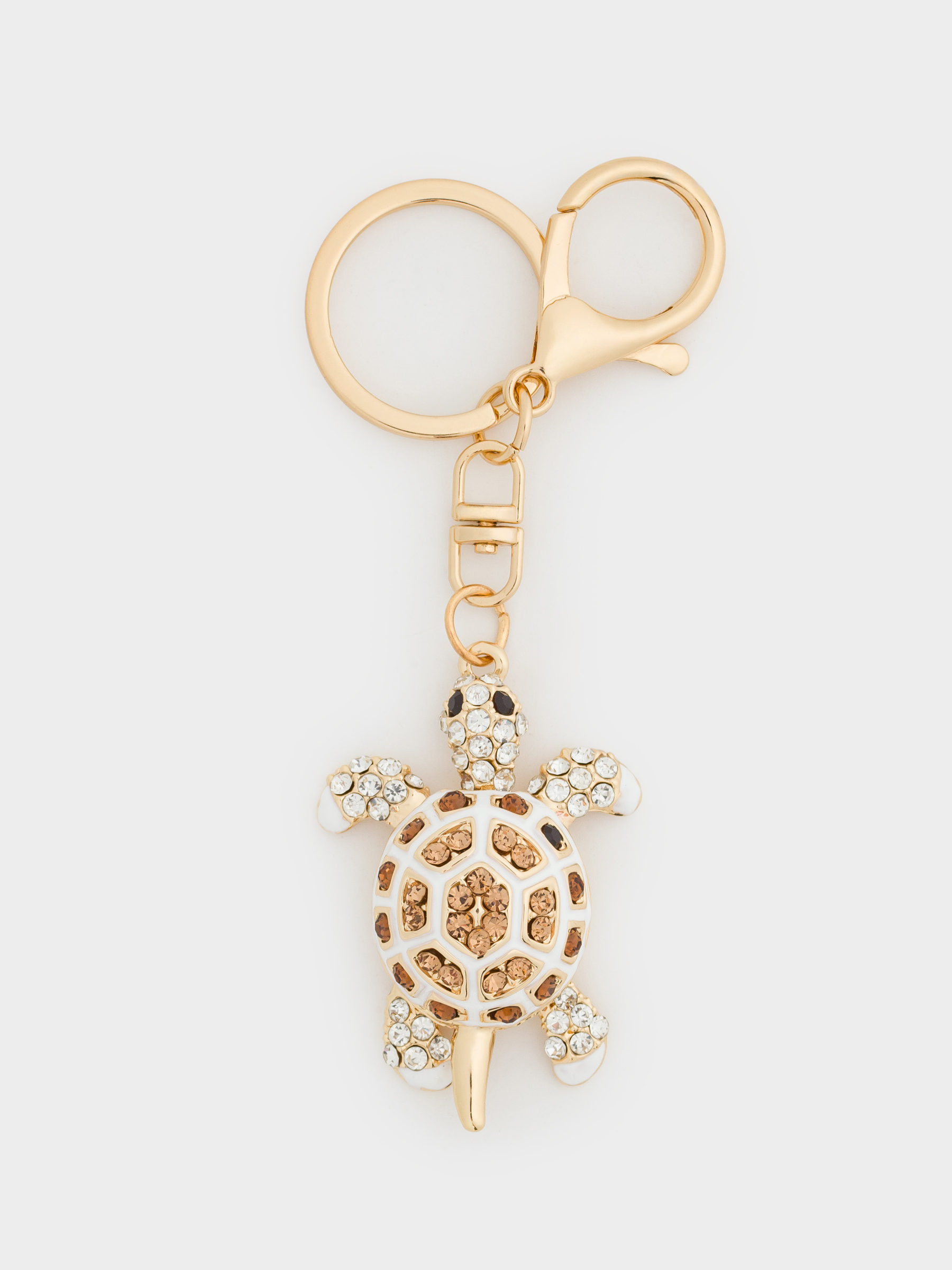 Keychain, 12 cm, metal / rhinestones, gold, Turtle, Keychain crystal, image-0