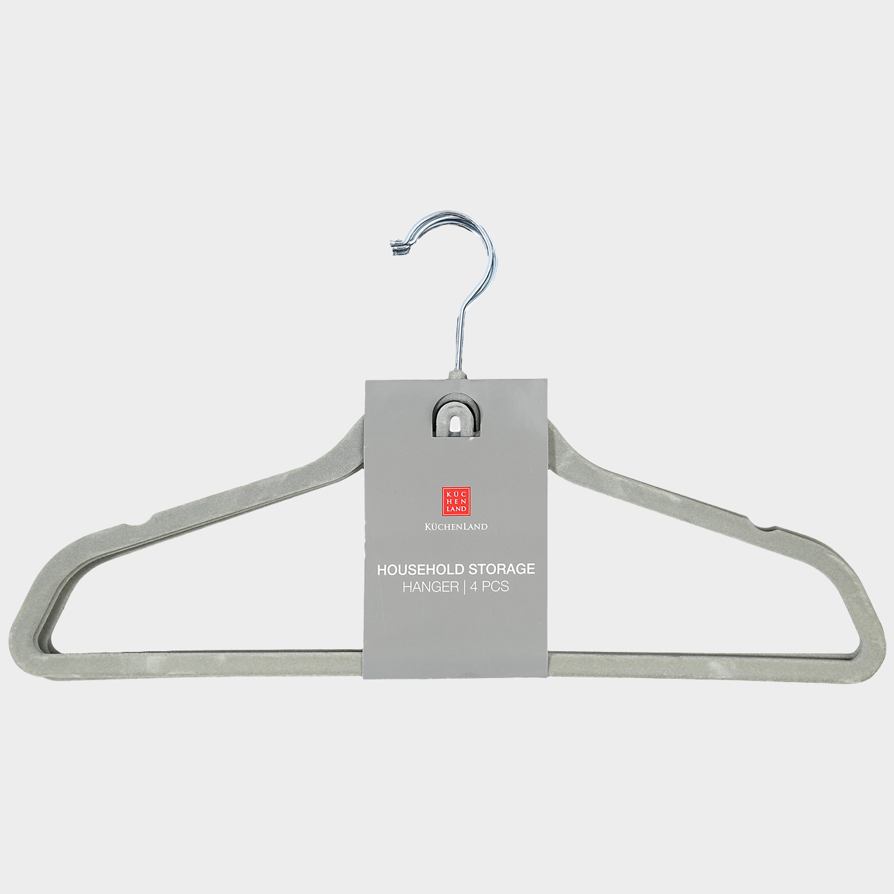 Hanger-hangers, 44 cm, 4 pcs, with a loop for the second hangers, flock, gray, Household