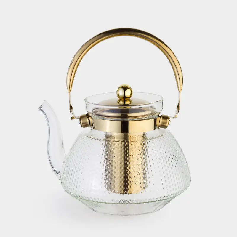 Teapot, 1,3 l, B/steel glass, golden, Classic gold ,image-0