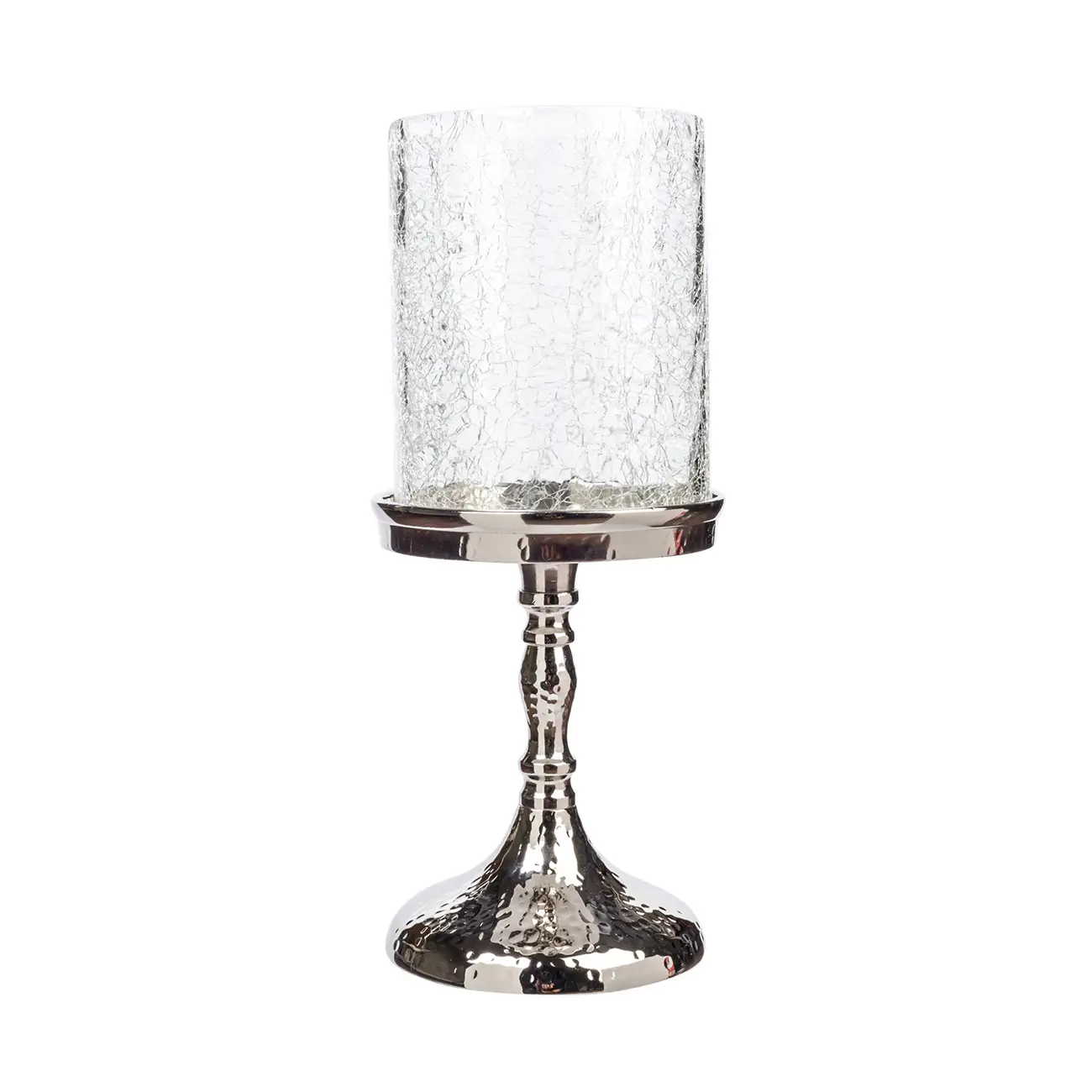 Candle holder, 26 cm, on a leg, glass / metal, silver, Craquelure, Fantastic R, image-0