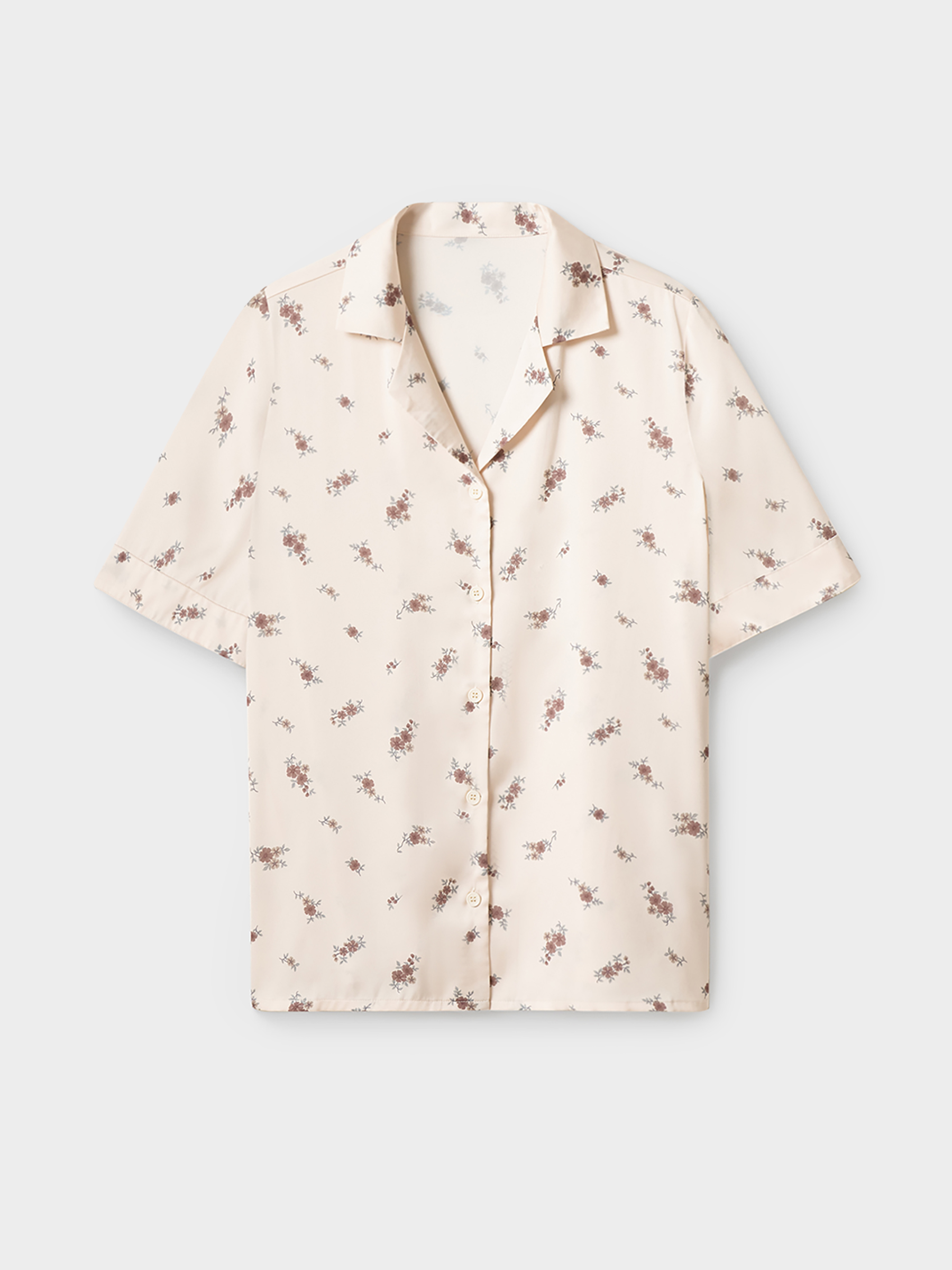 Women's shirt, homewear, size S, with short sleeves, polyester, milky, Flowers, Roktania, image-5