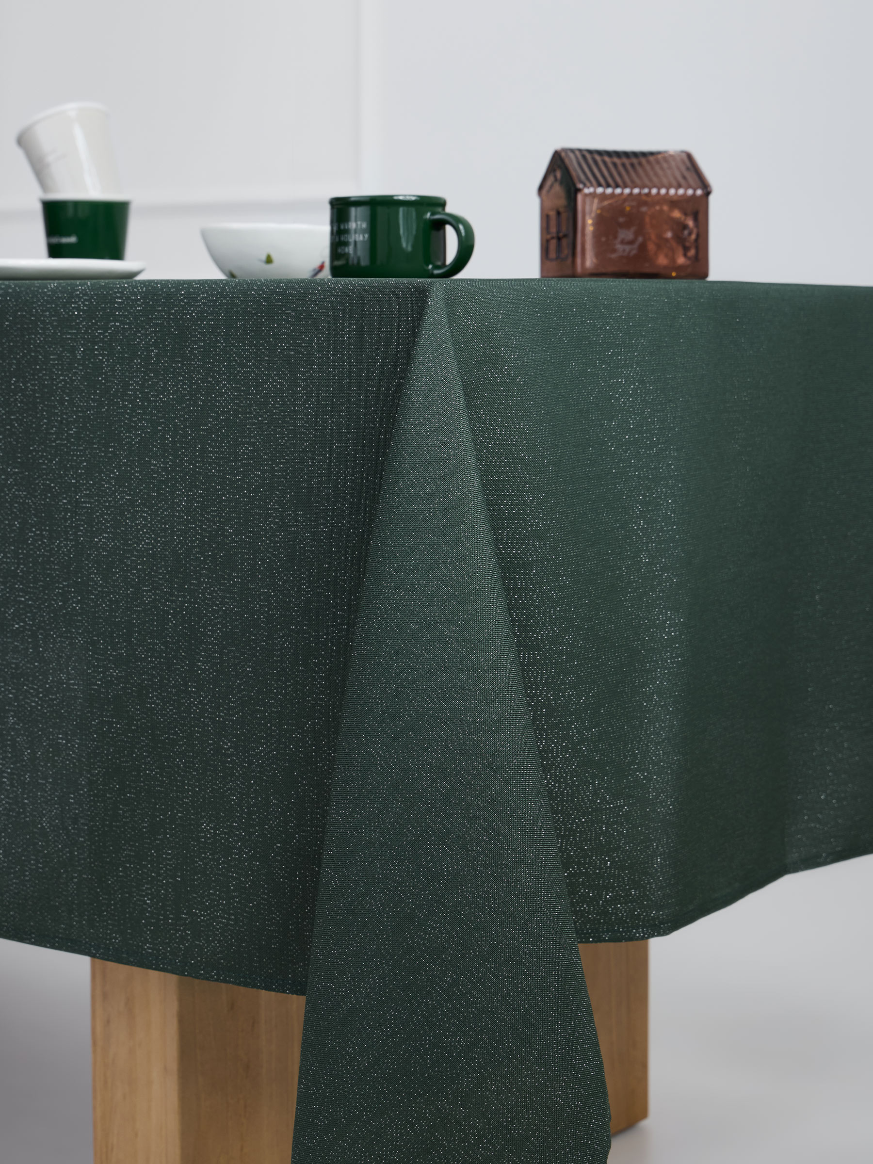 Tablecloth, 160x160 cm, polyester, dark green, Green speckled, image-3