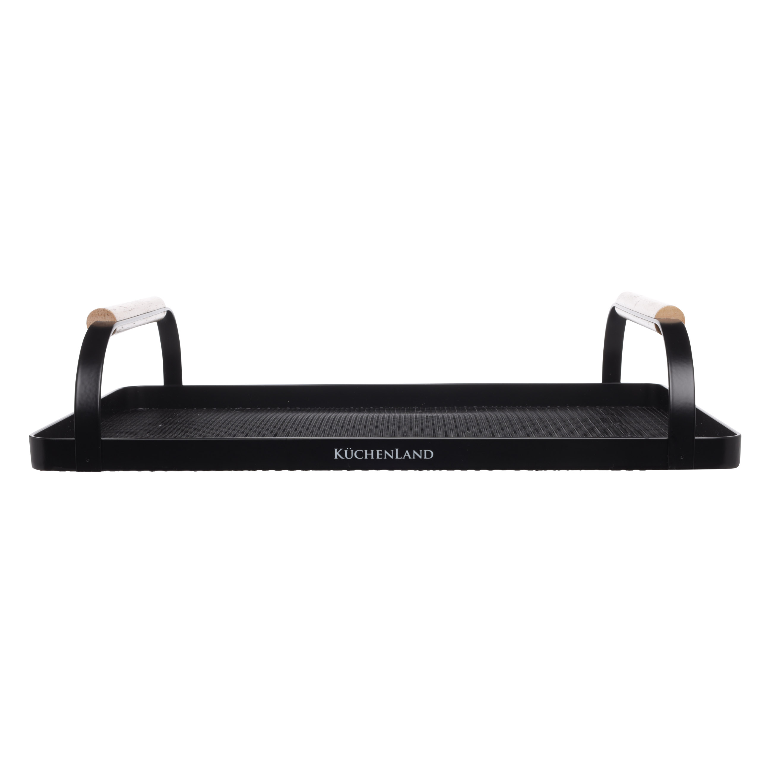 Tray, 33x23 cm, with handles, metal / wood, rectangular, black, Black style