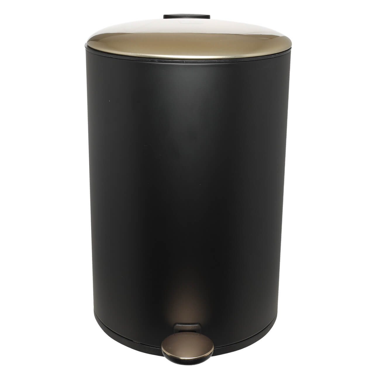 Trash can, 12 l, with pedal, metal, black and gold, Black chic