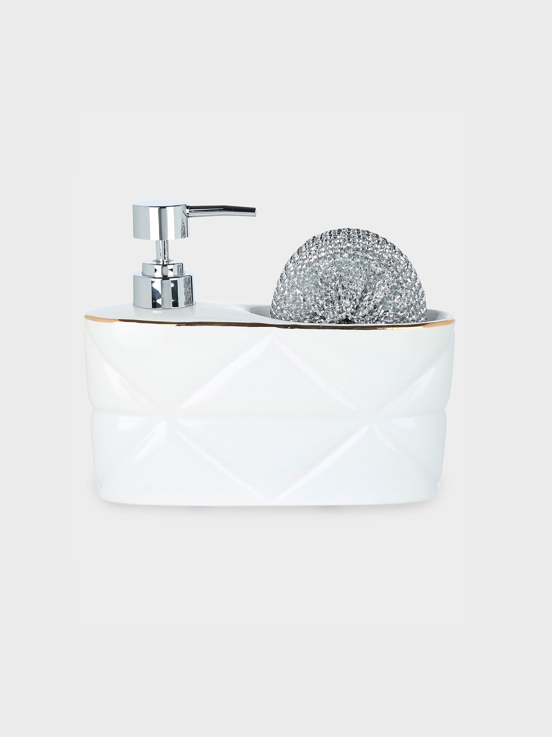 Detergent dispenser, 628 ml, organizer, with sponge, Ceramic, White, Kerama, image-1