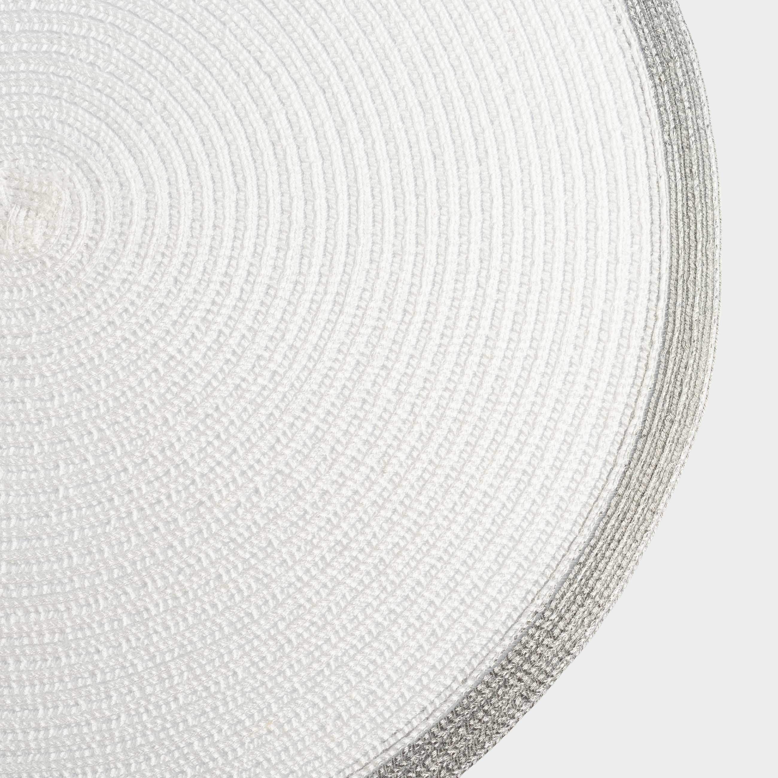 Instrument napkin, 38 cm, polyester, round, white, Silver border, Rotary rim