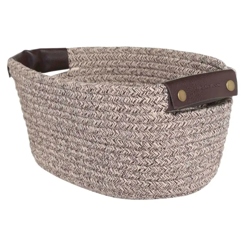Storage basket, 29x21x14 cm, with handles, cotton / polyester, oval, Brown, Twine