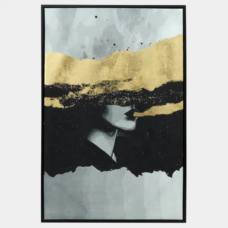 Framed painting, 80x120 cm, canvas, gray-gold, Girl, Abstract
