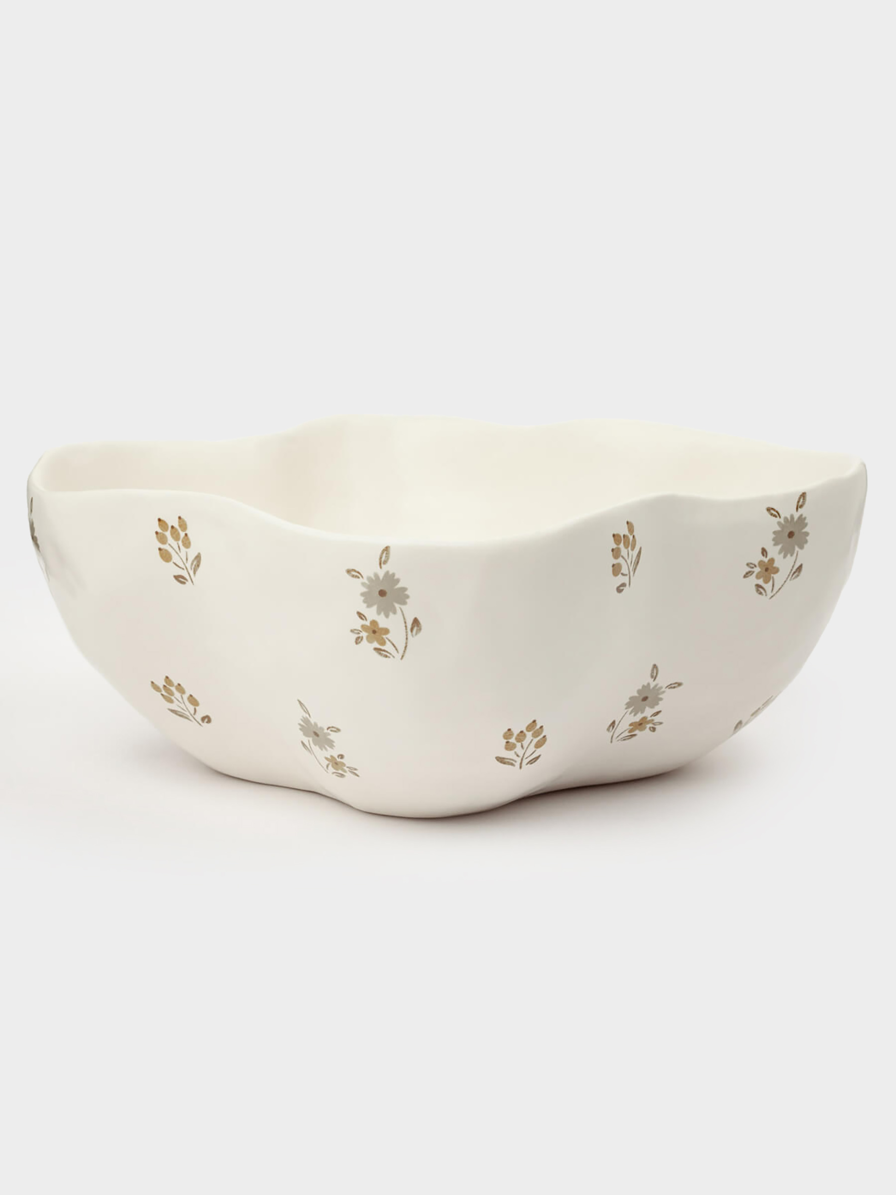 Salad bowl, 21x8 cm, 1.2 l, ceramic, milky, Vintage flowers, La flore, image-1