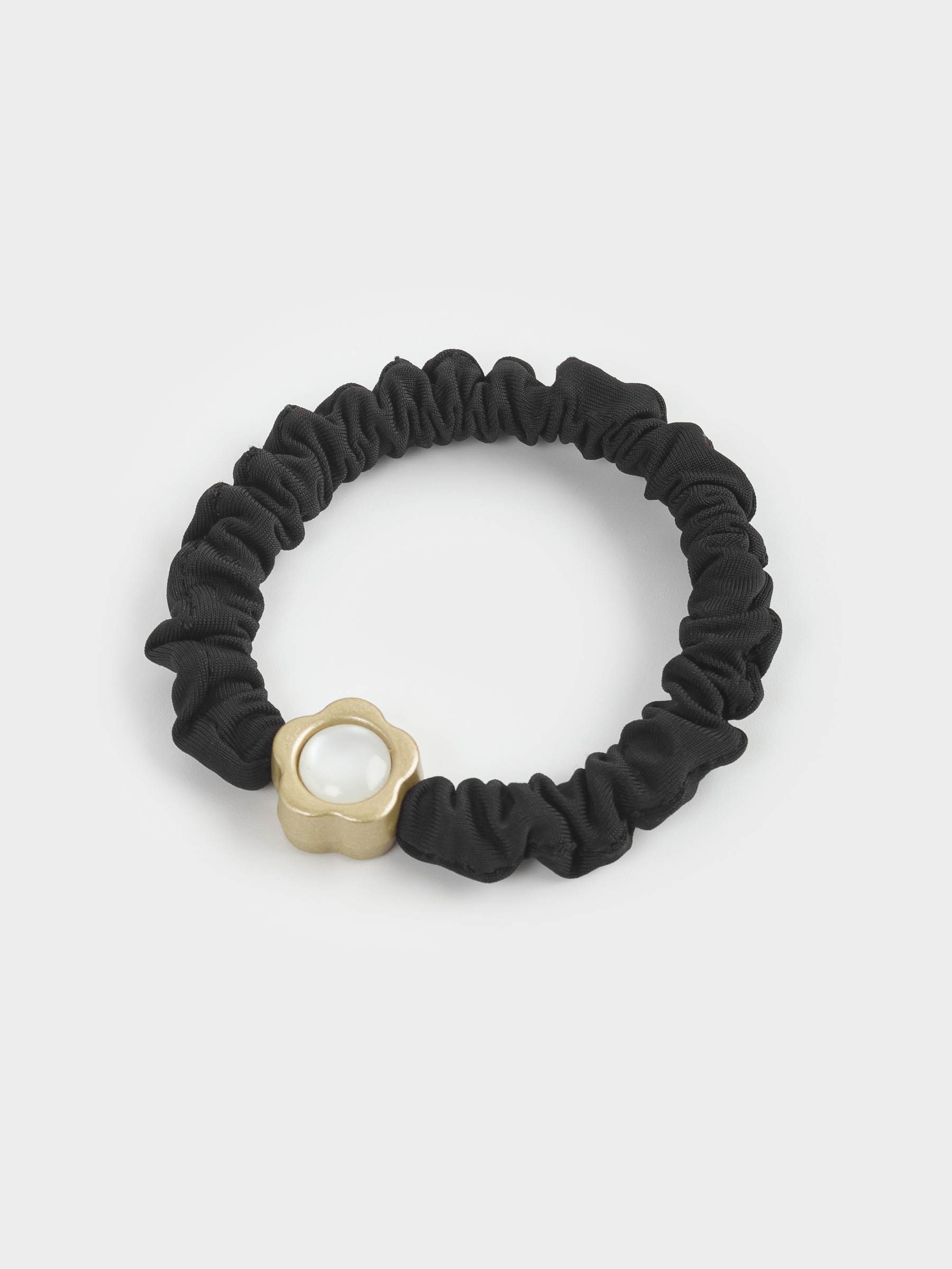 Elastic hair band, 8 cm, Satin/plastic, black, Flower, Silk, image-0