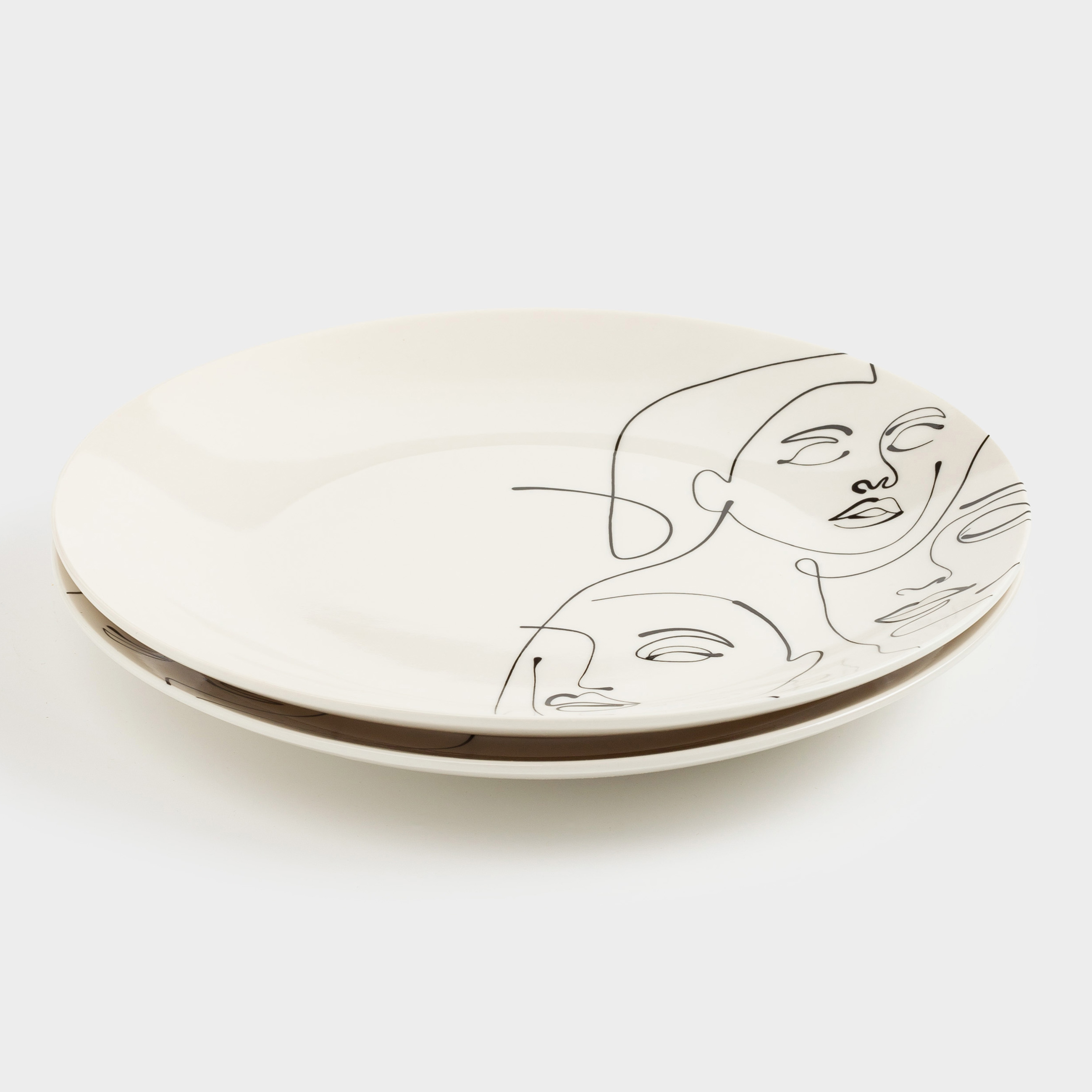 Snack plate, 23 cm, 2 pcs, porcelain N, Milk, Abstract faces, Face