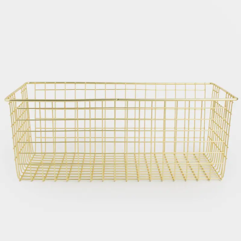 Storage basket, 40x23x15 cm, metal, rectangular, golden, Teca