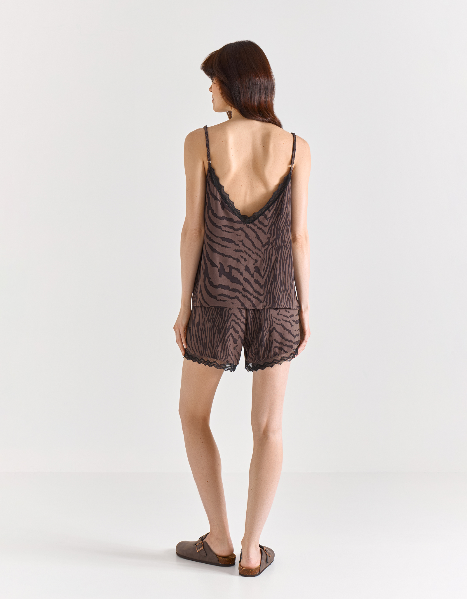 Women's shorts, homewear, size L, with lace, viscose, black and white, Zefina, image-4
