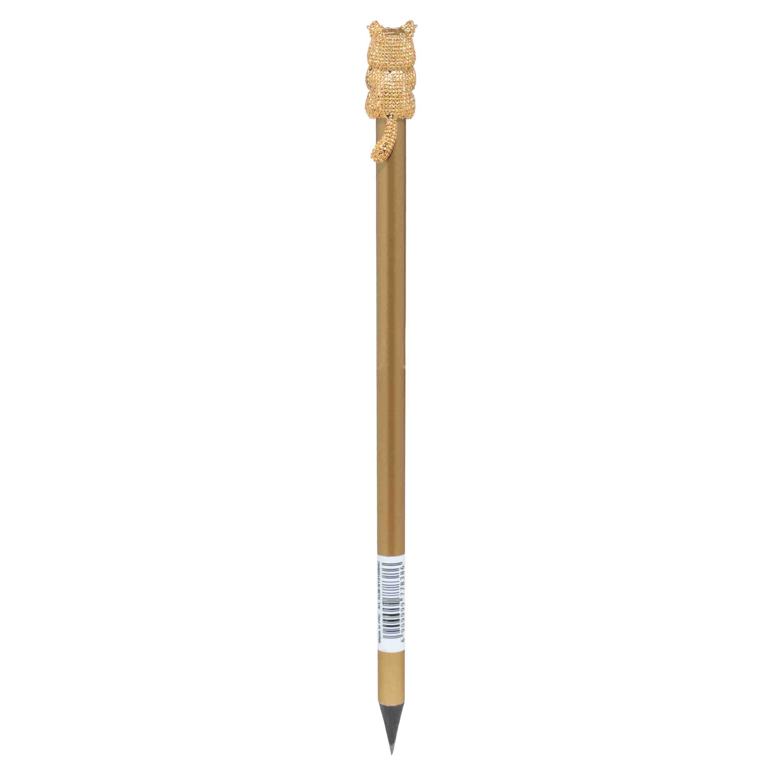 Pencil, 18 cm, black-graphite, with figure, golden, Cat, Draw, image-1