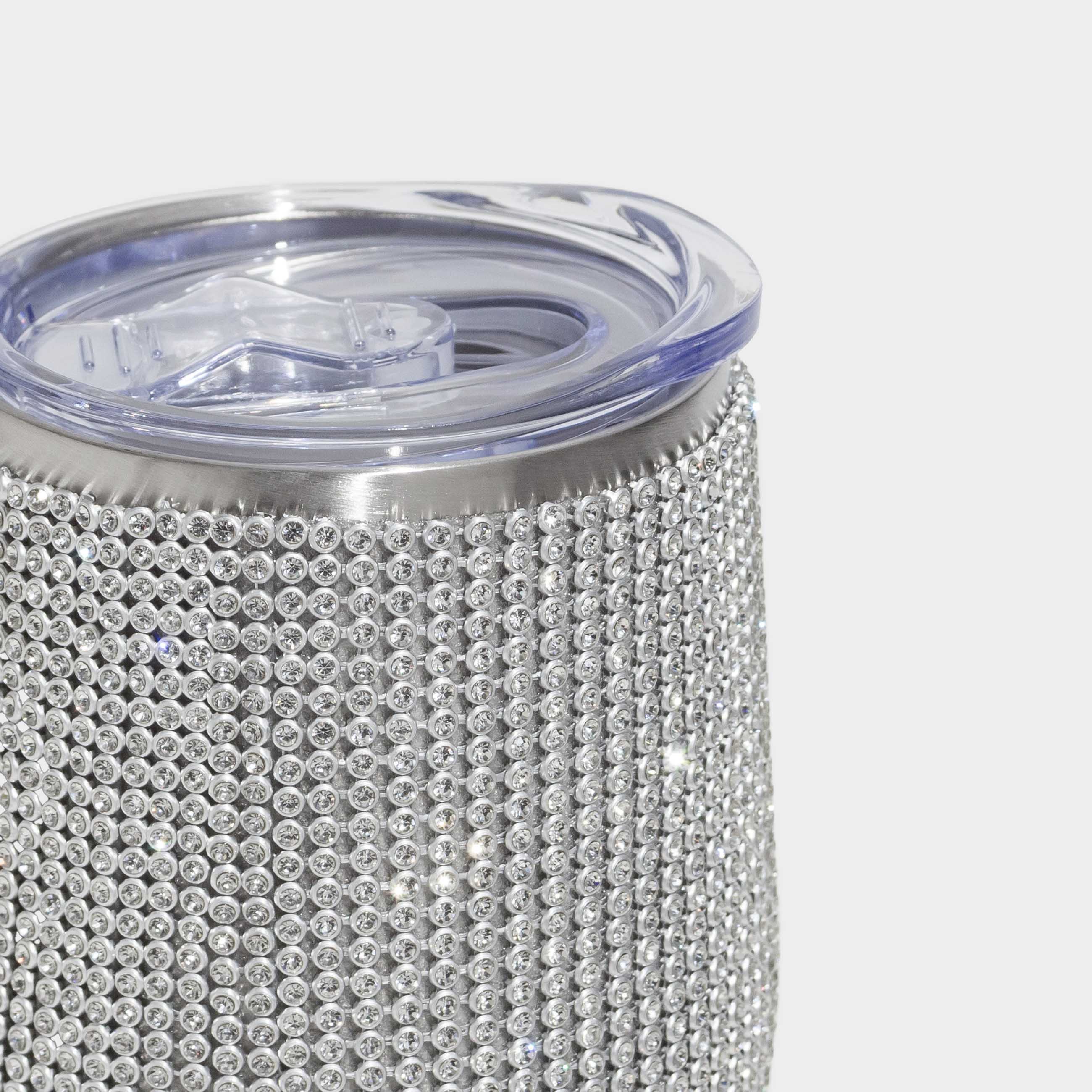 Thermo mug, 350 ml, steel / rhinestones, gold, Crystal decor