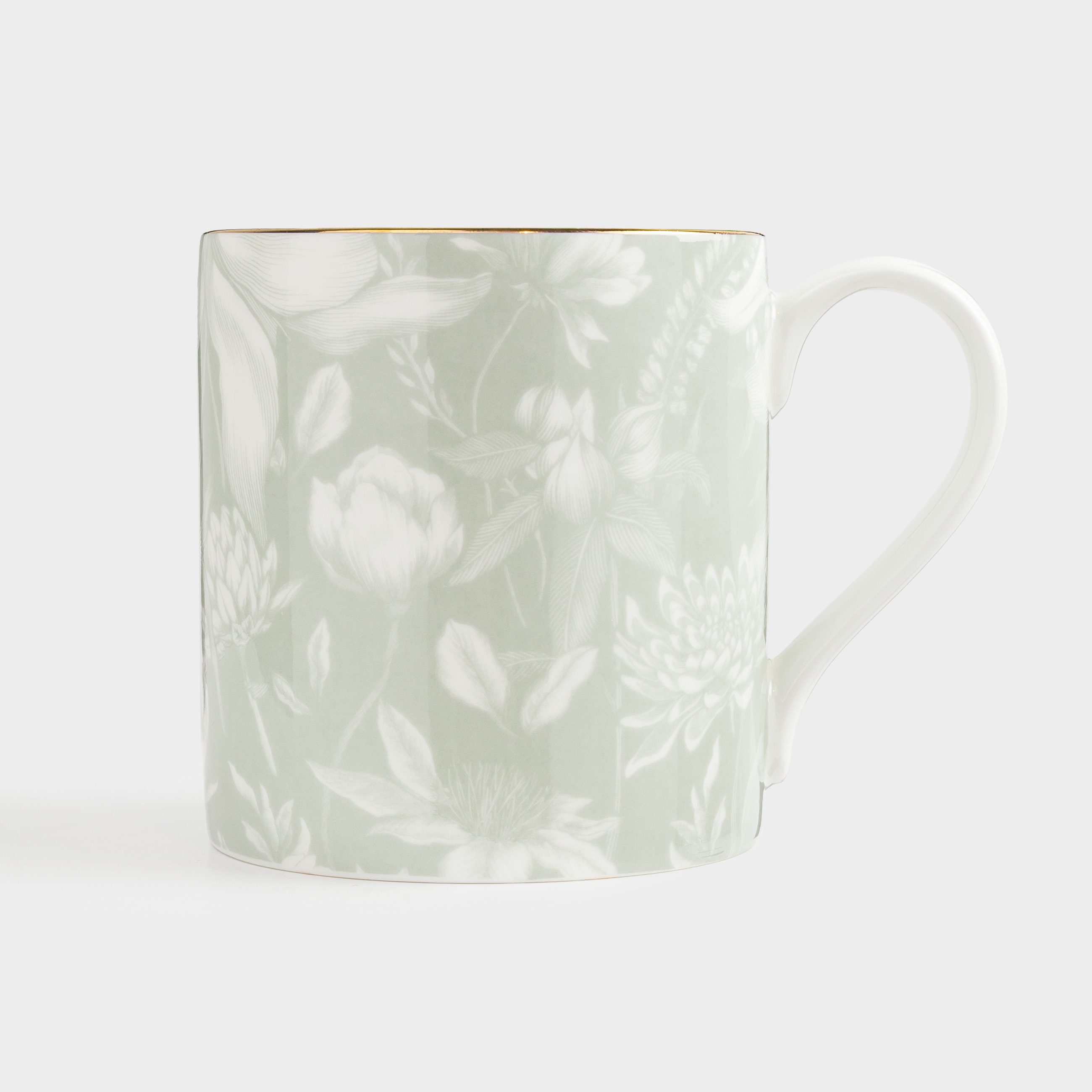 Mug, 380 ml, 2 pcs, porcelain F, with golden edging, yellow / green, Delicate flowers, Surreal, image-2