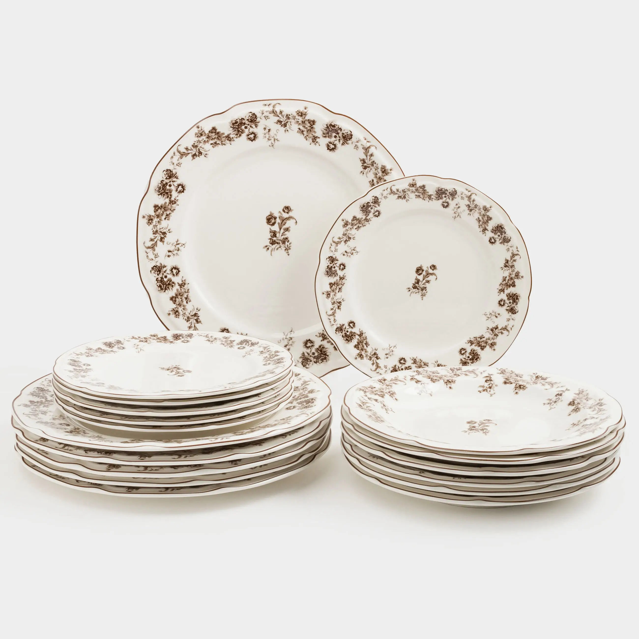 Dining set, 6 persons, 18 items, porcelain N, white, Brown flowers, Rarest flowers, image-0