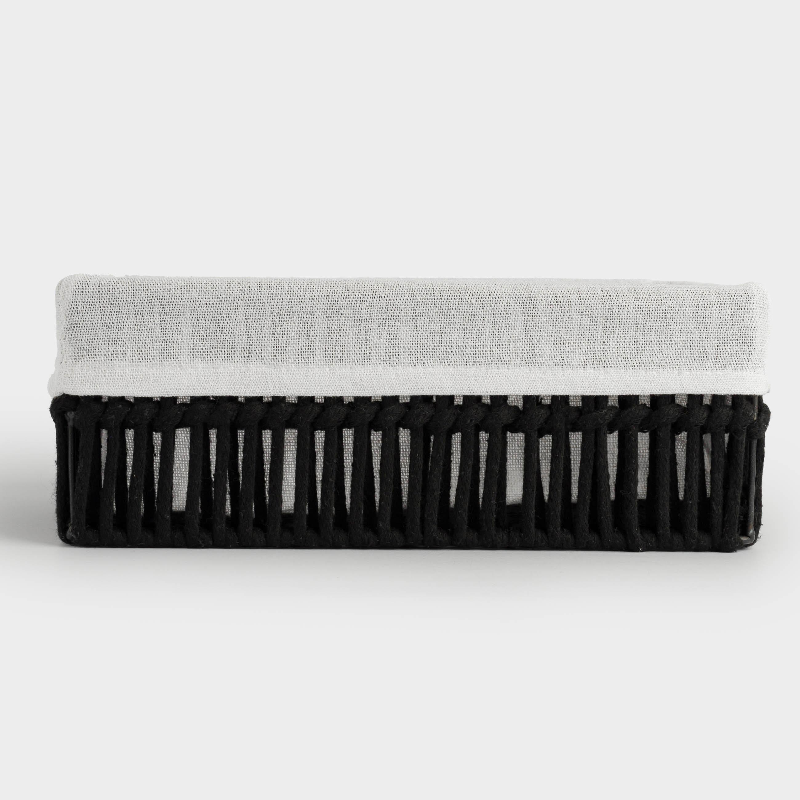 Storage basket, 32x24 cm, Cotton/Iron, Rectangular, Black, Ridged, image-2