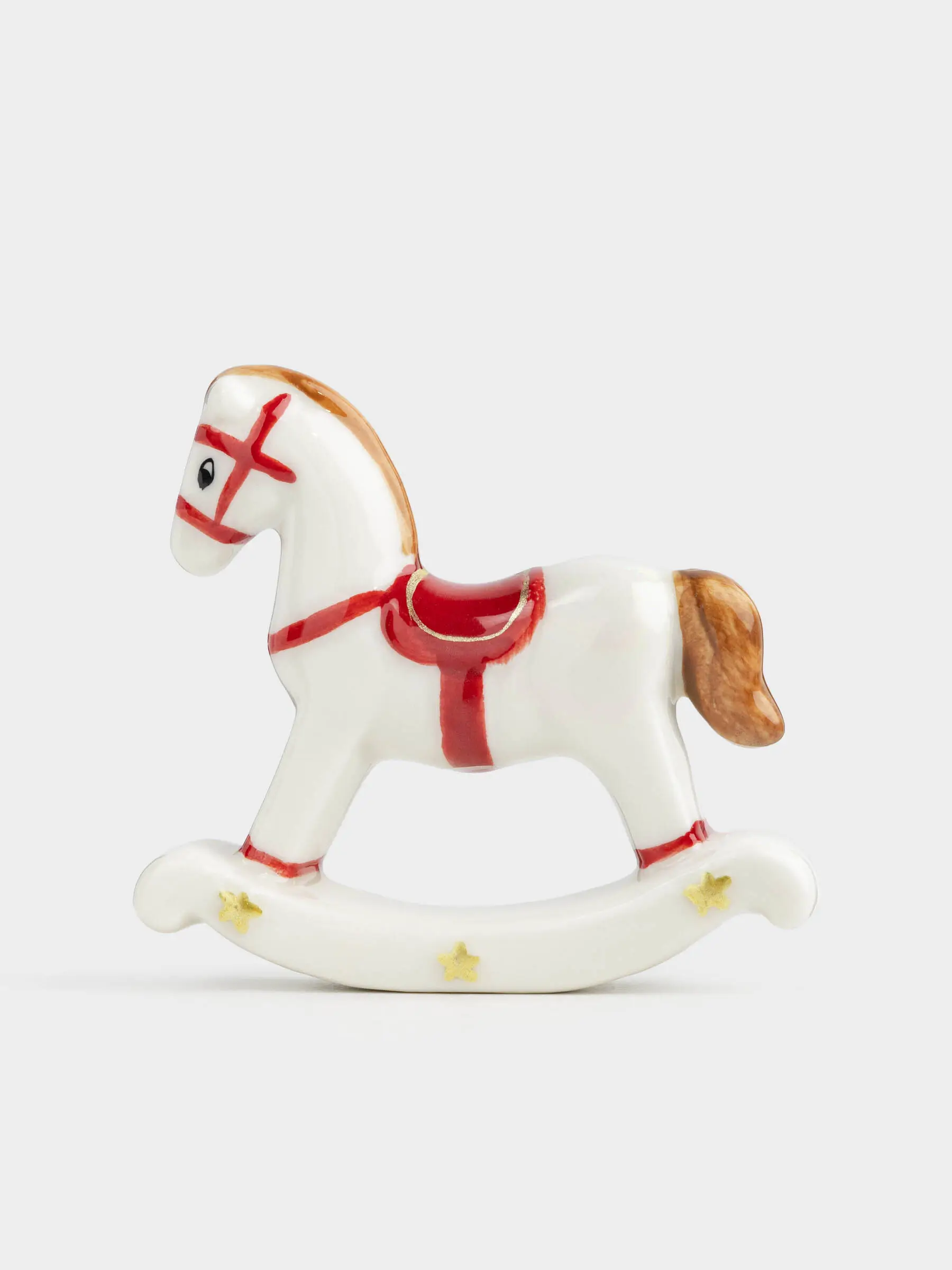 Statuette, 7 cm, porcelain P, white, rocking horse, Antique horse, image-0