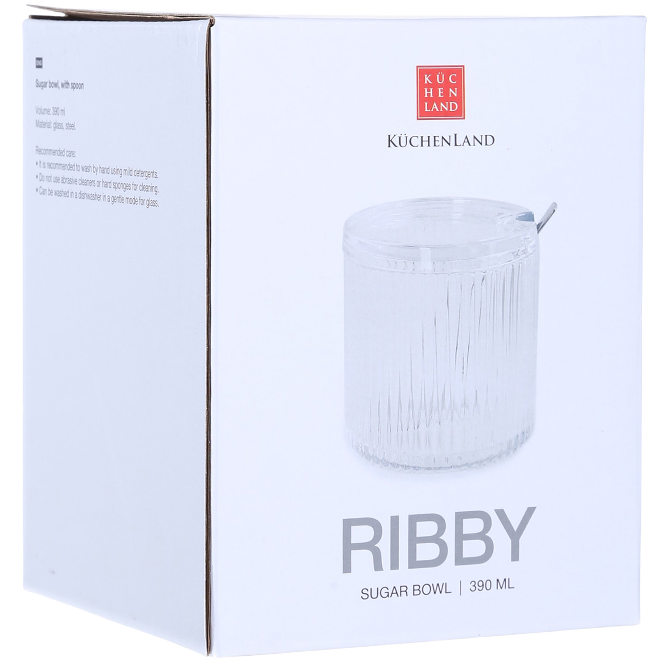 Sugar bowl, 10 cm, 390 ml, with spoon, glass R / steel, Ribby, image-3