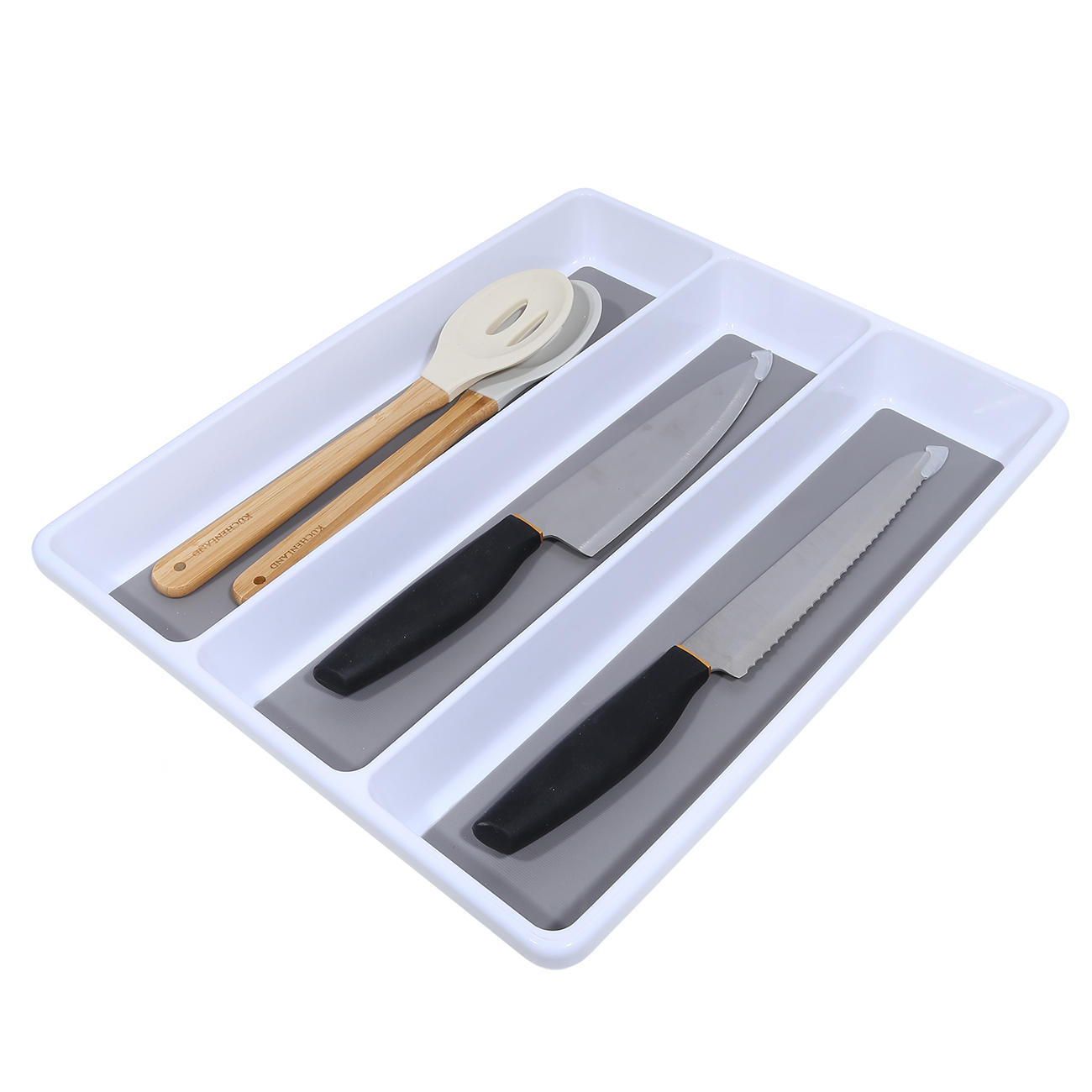 Kitchen accessories tray, 40x33 cm, 3 units, plastic / rubber, white-grey, Non-slip, image-2