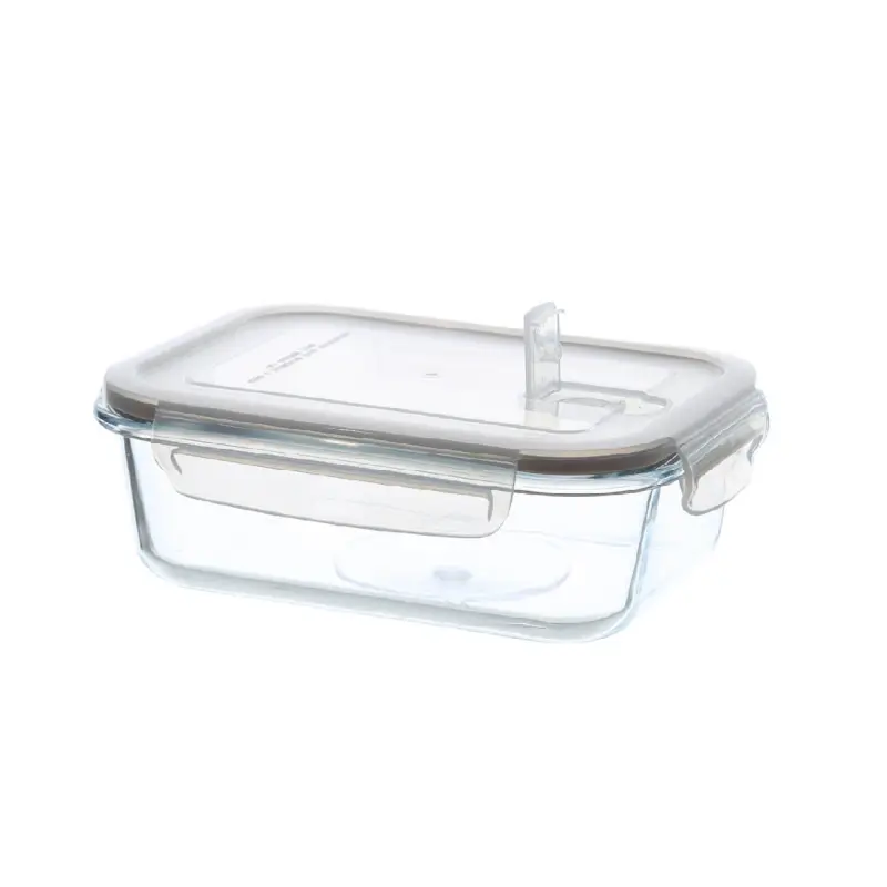 Container, 640 ml, with clips, with valve, glass T / plastic, rectangular, Soft kitchen