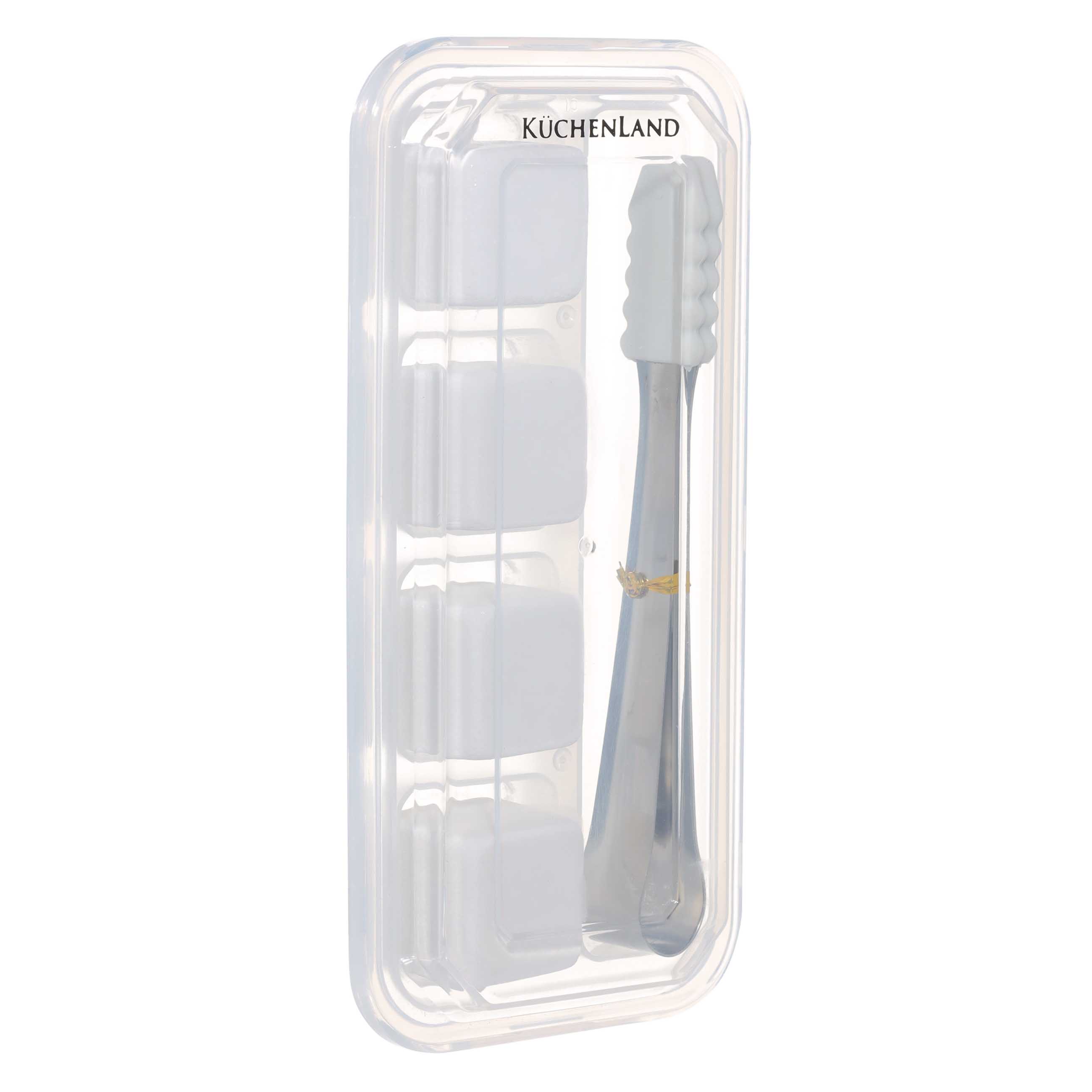 Set of cubes for cooling drinks, 5 items, with tongs, in a box, marble / steel, Marble