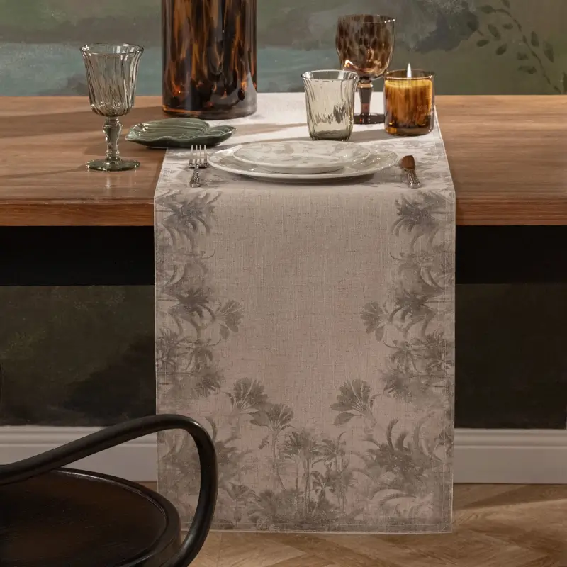 Table runner, 40x160 cm, polyester / linen, sand, Jungle, Tropical wildlife ,image-0