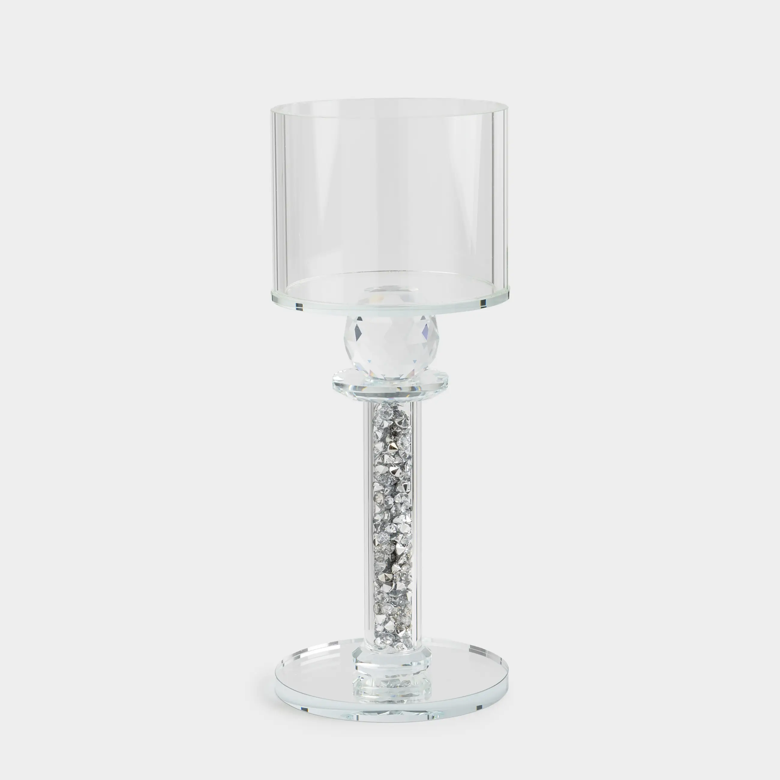 Candlestick, 25 cm, for a cylindrical candle, on a leg, crystal glass / resin, Lux crystal