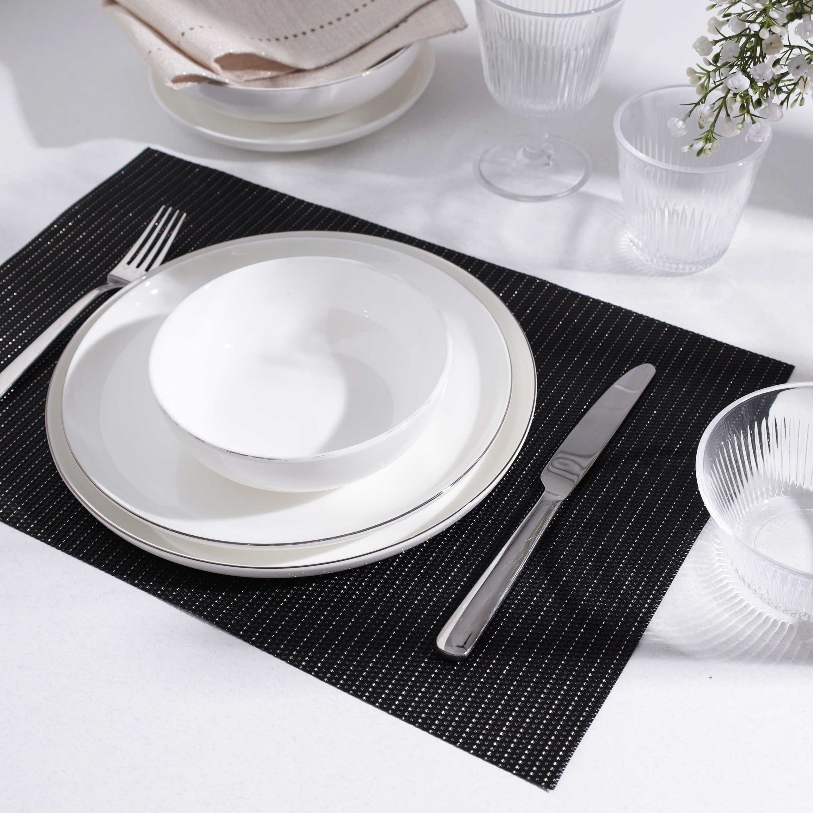 Napkin for appliances, 30x45 cm, PVC, rectangular, black, Gold thread, Solid, image-2