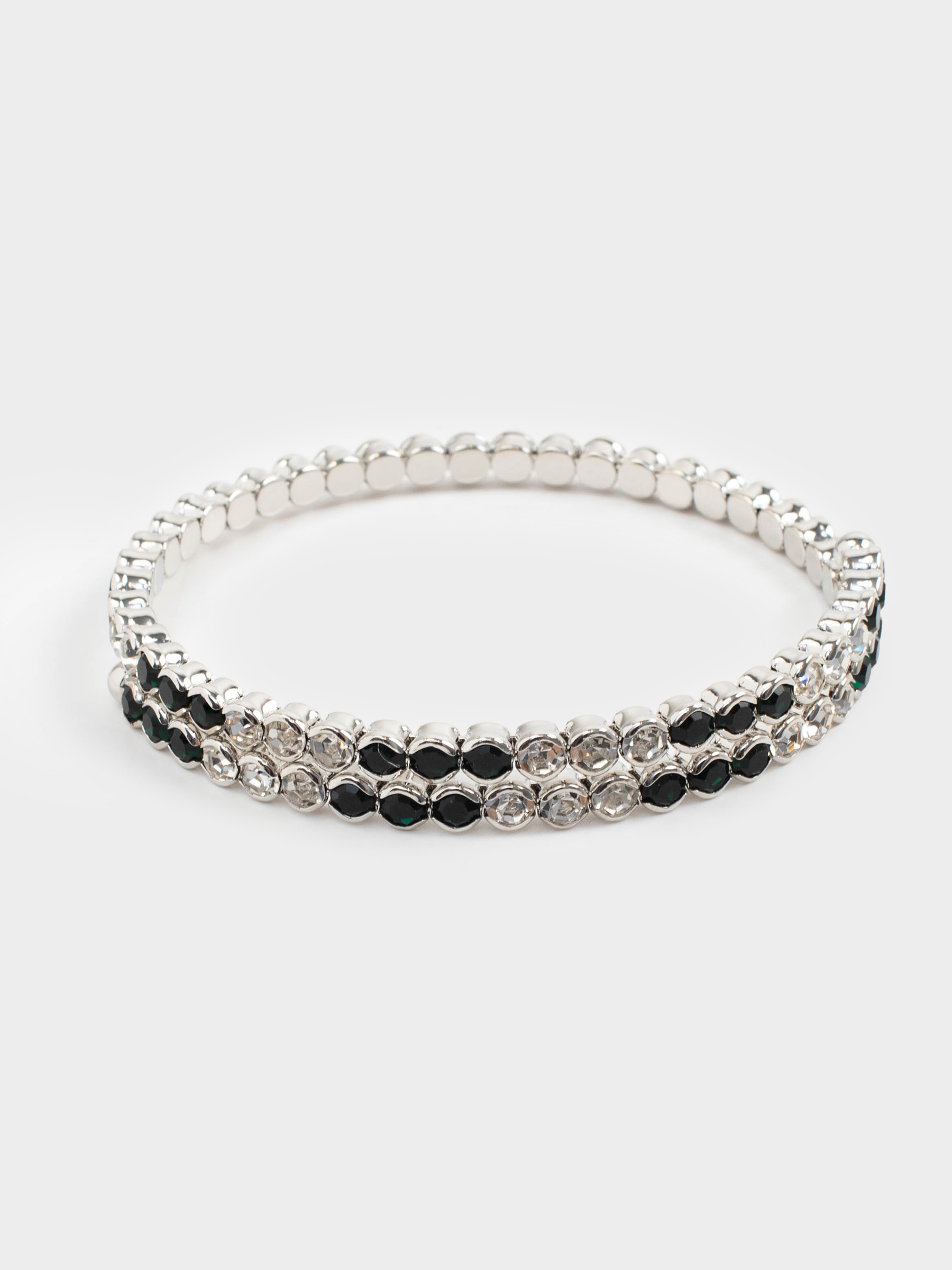 Spiral bracelet, 20 cm, metal / rhinestones, green-silver, Crystals, Jewelry