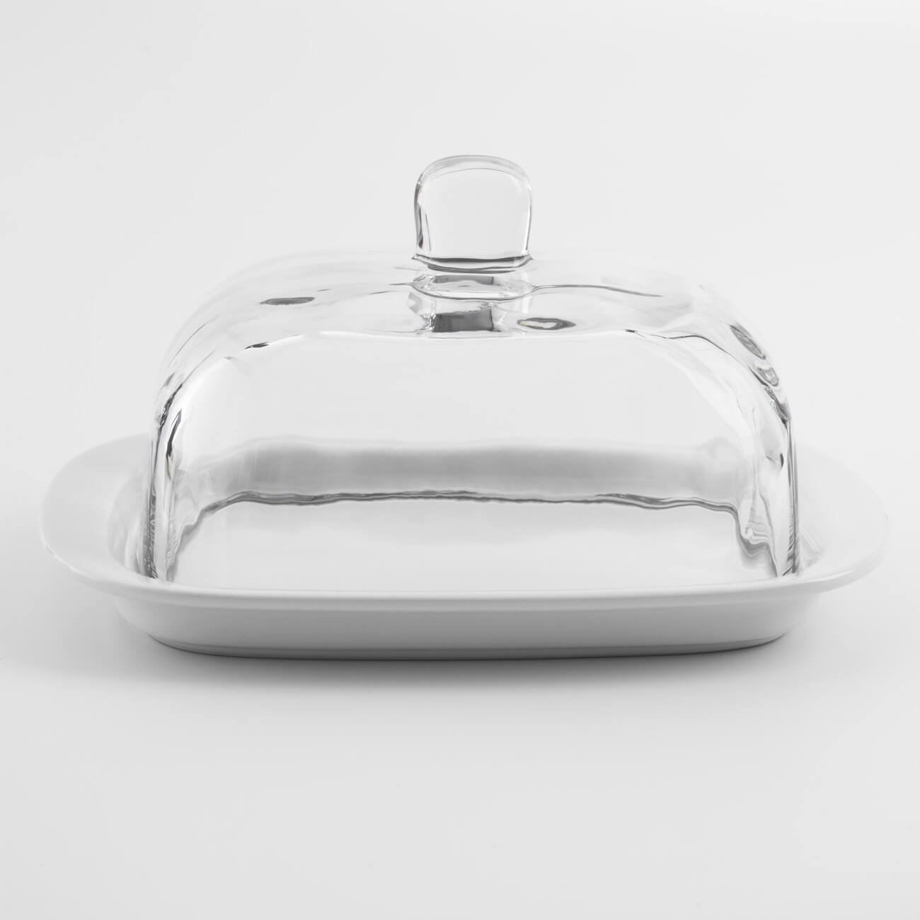 Butter dish, 18 cm, ceramic / glass, rectangular, white, Volo 