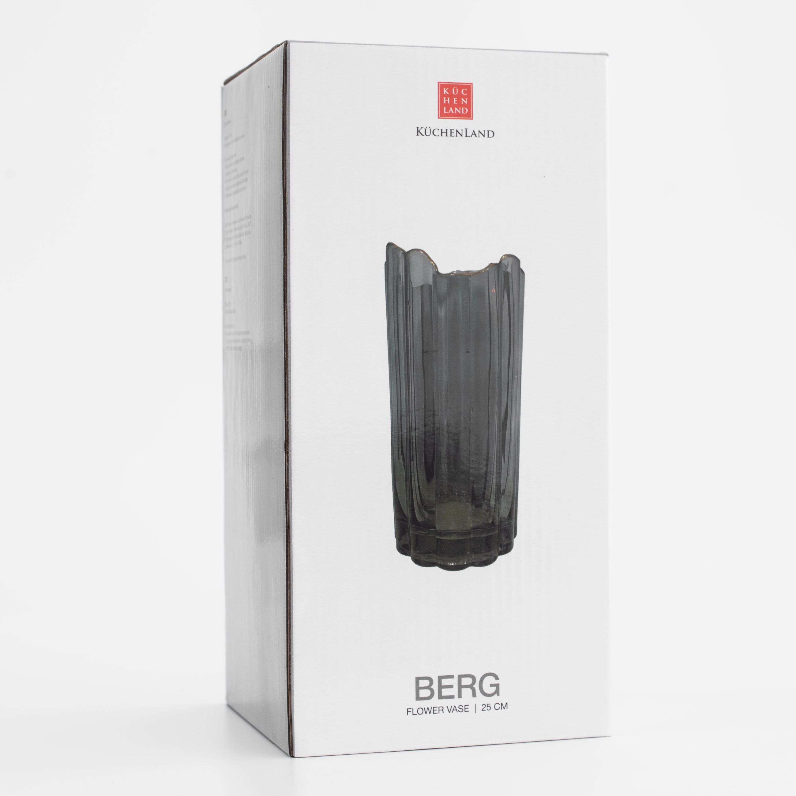 Flower vase, 25 cm, glass, grey, with golden edging, Berg