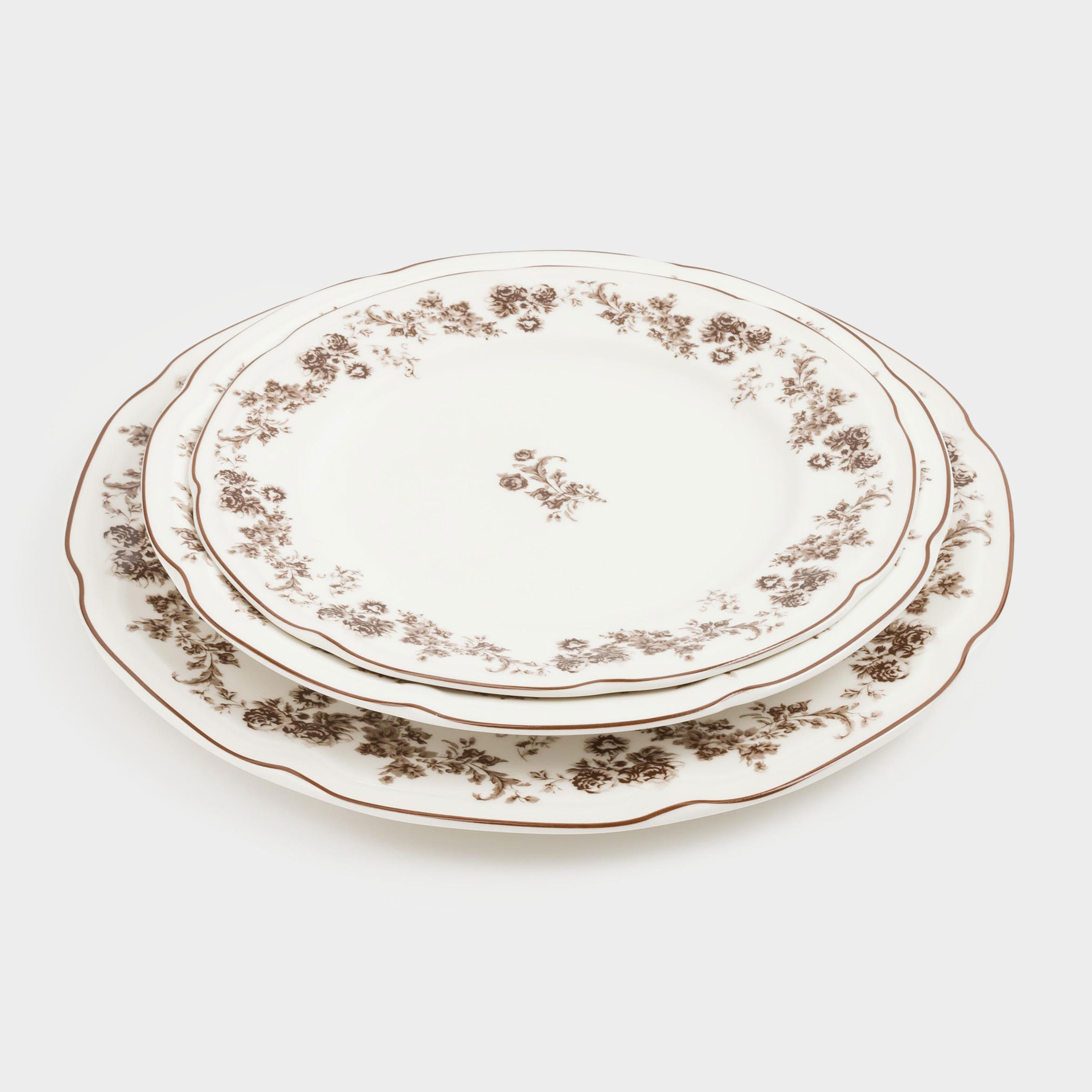 Dining set, 6 persons, 18 items, porcelain N, white, Brown flowers, Rarest flowers, image-3